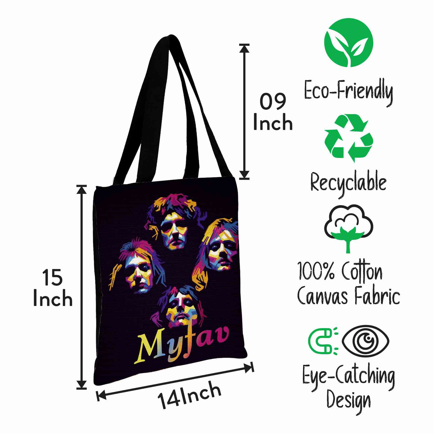 My Fav Faces Print Cotton Canvas Tote Bag