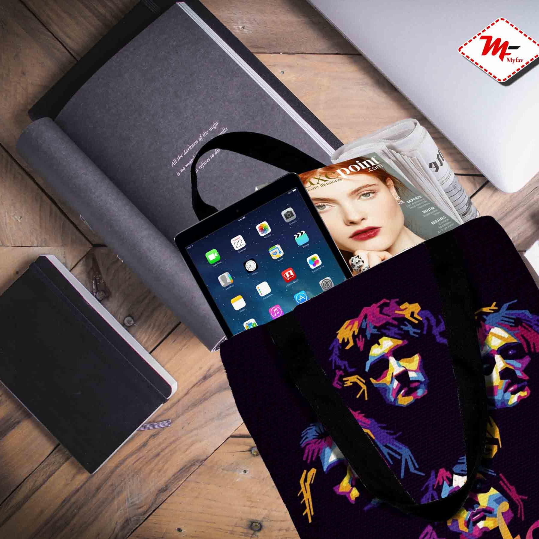 My Fav Faces Print Cotton Canvas Tote Bag