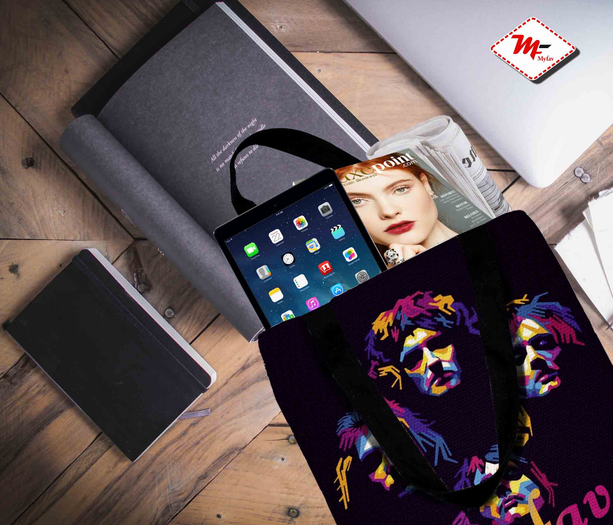 My Fav Faces Print Cotton Canvas Tote Bag