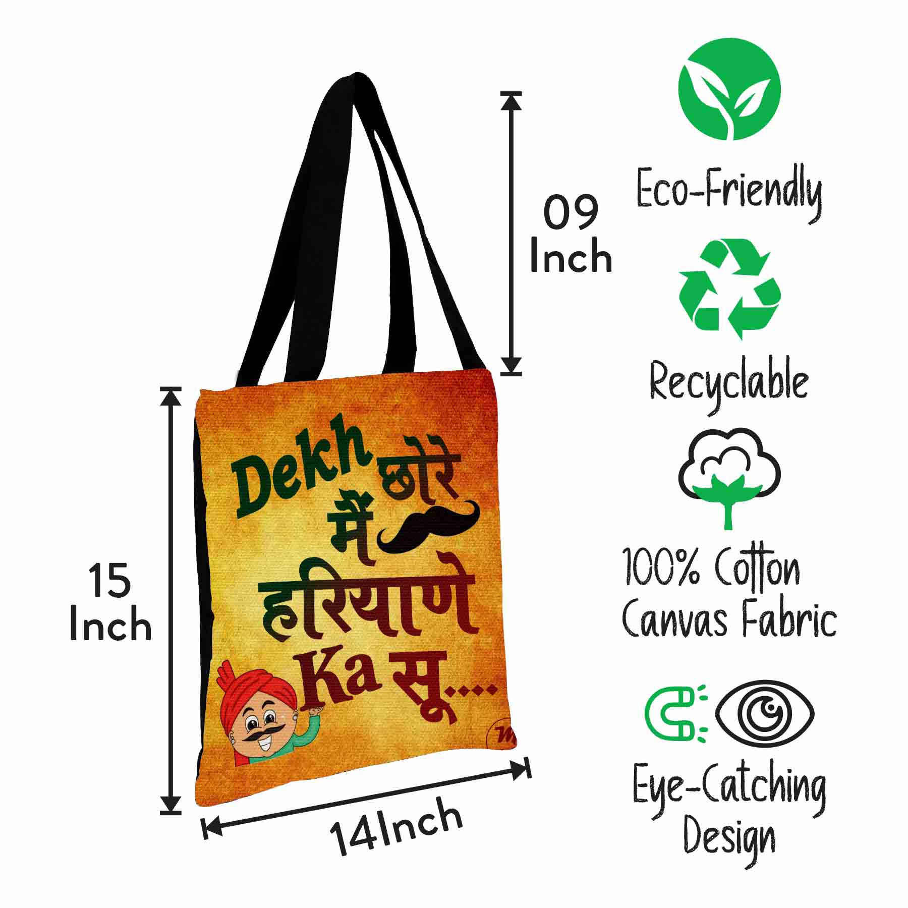 My Fav Haryana Culture Print Cotton Canvas Tote Bag