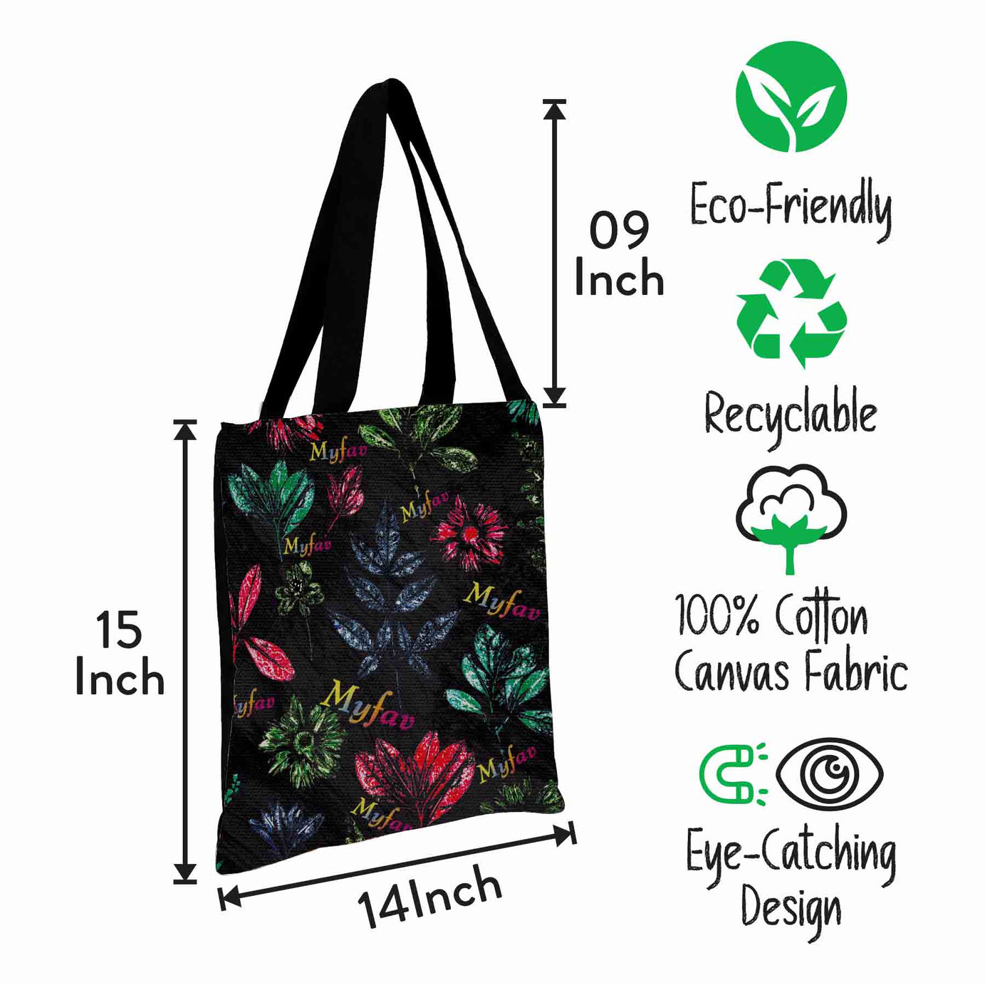 Premium Cotton Canvas Tote Bag - Dark Floral