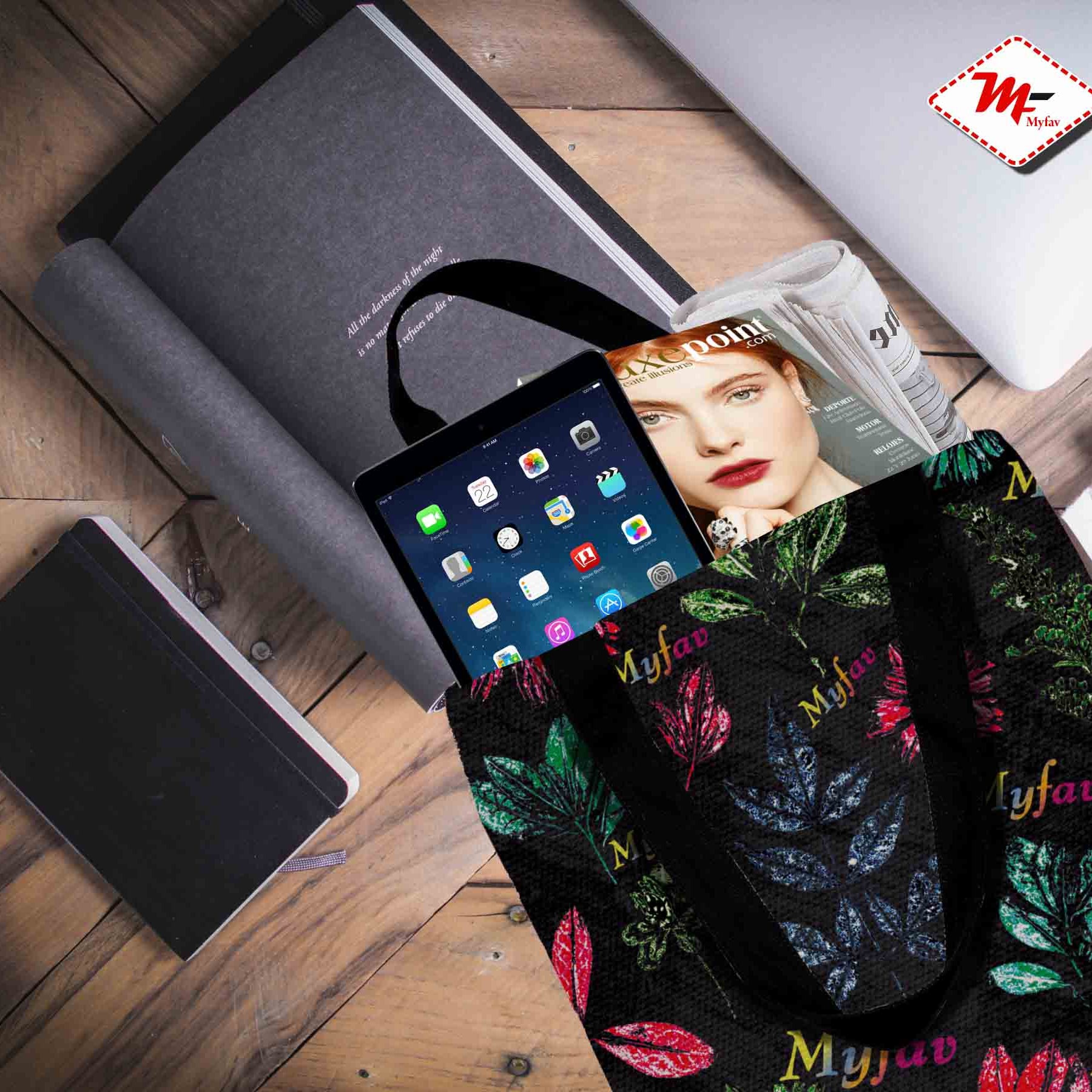 Premium Cotton Canvas Tote Bag - Dark Floral