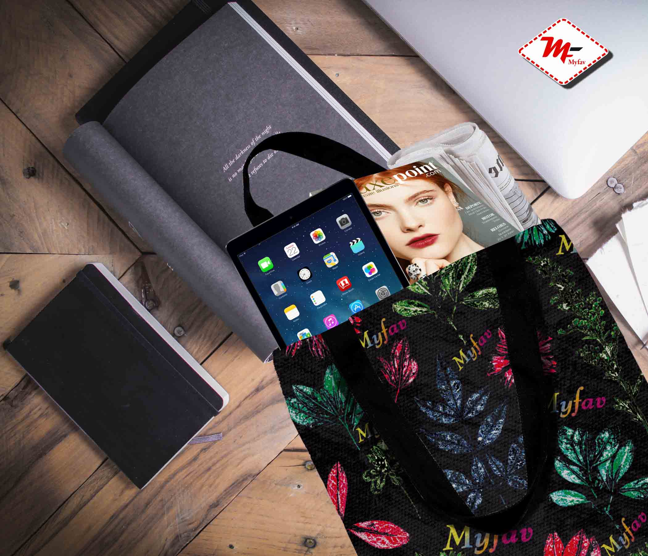 Premium Cotton Canvas Tote Bag - Dark Floral