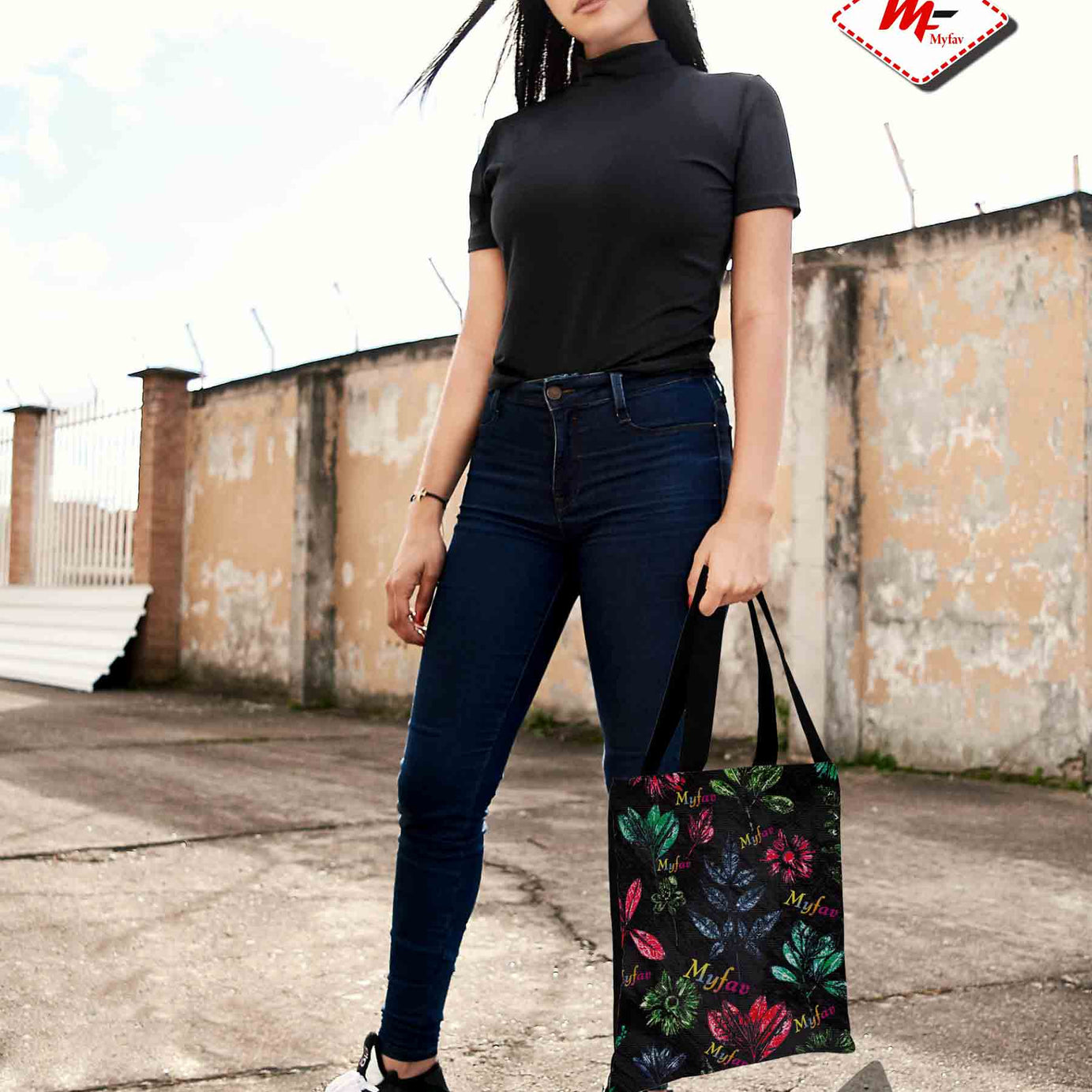 Premium Cotton Canvas Tote Bag - Dark Floral