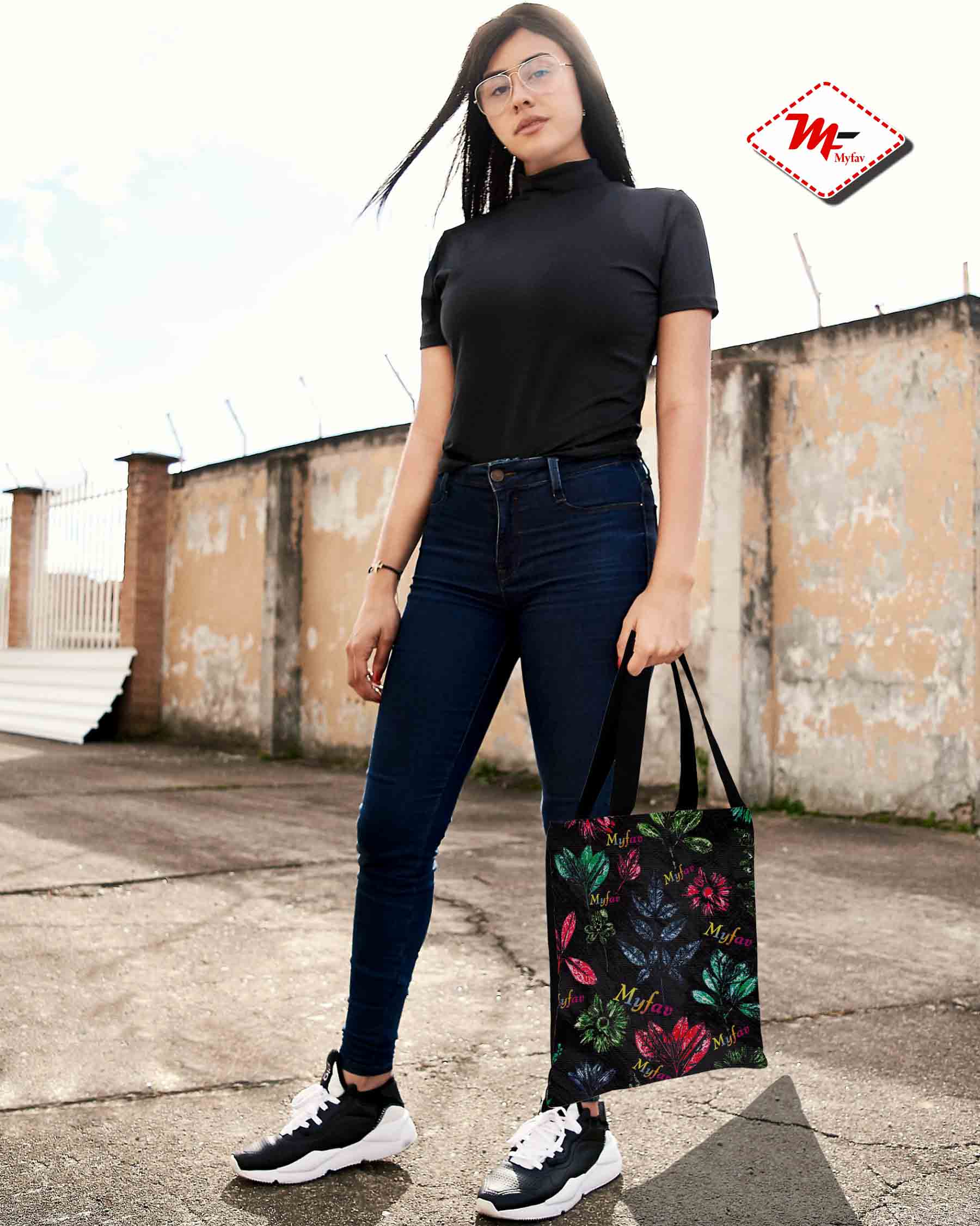 Premium Cotton Canvas Tote Bag - Dark Floral