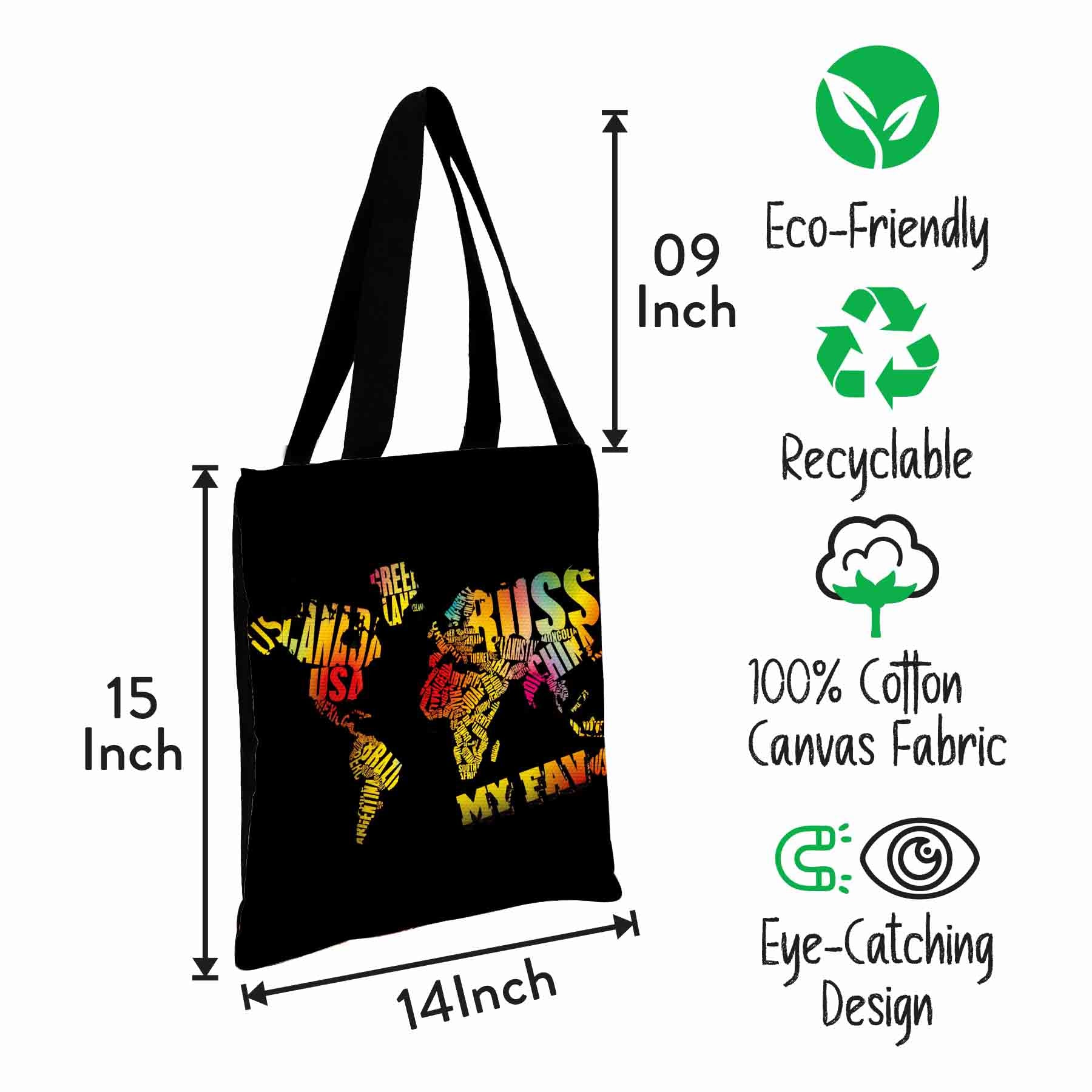 My Fav Map Printed Cotton Canvas Tote Bag