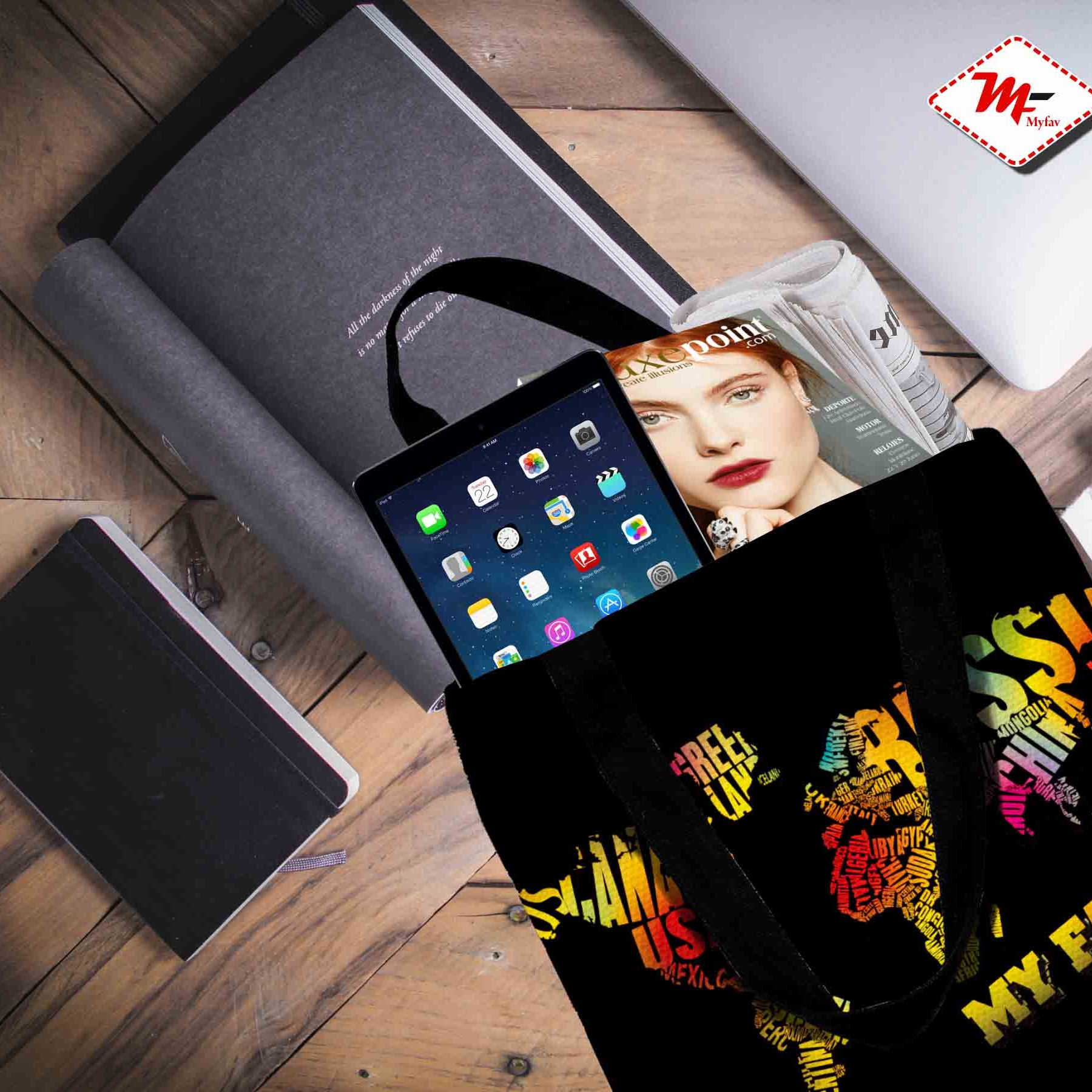 My Fav Map Printed Cotton Canvas Tote Bag