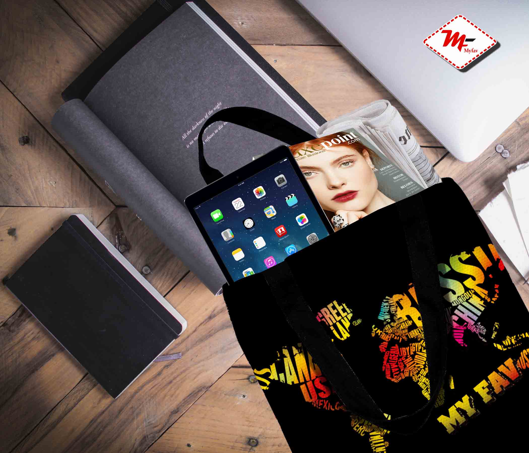 My Fav Map Printed Cotton Canvas Tote Bag