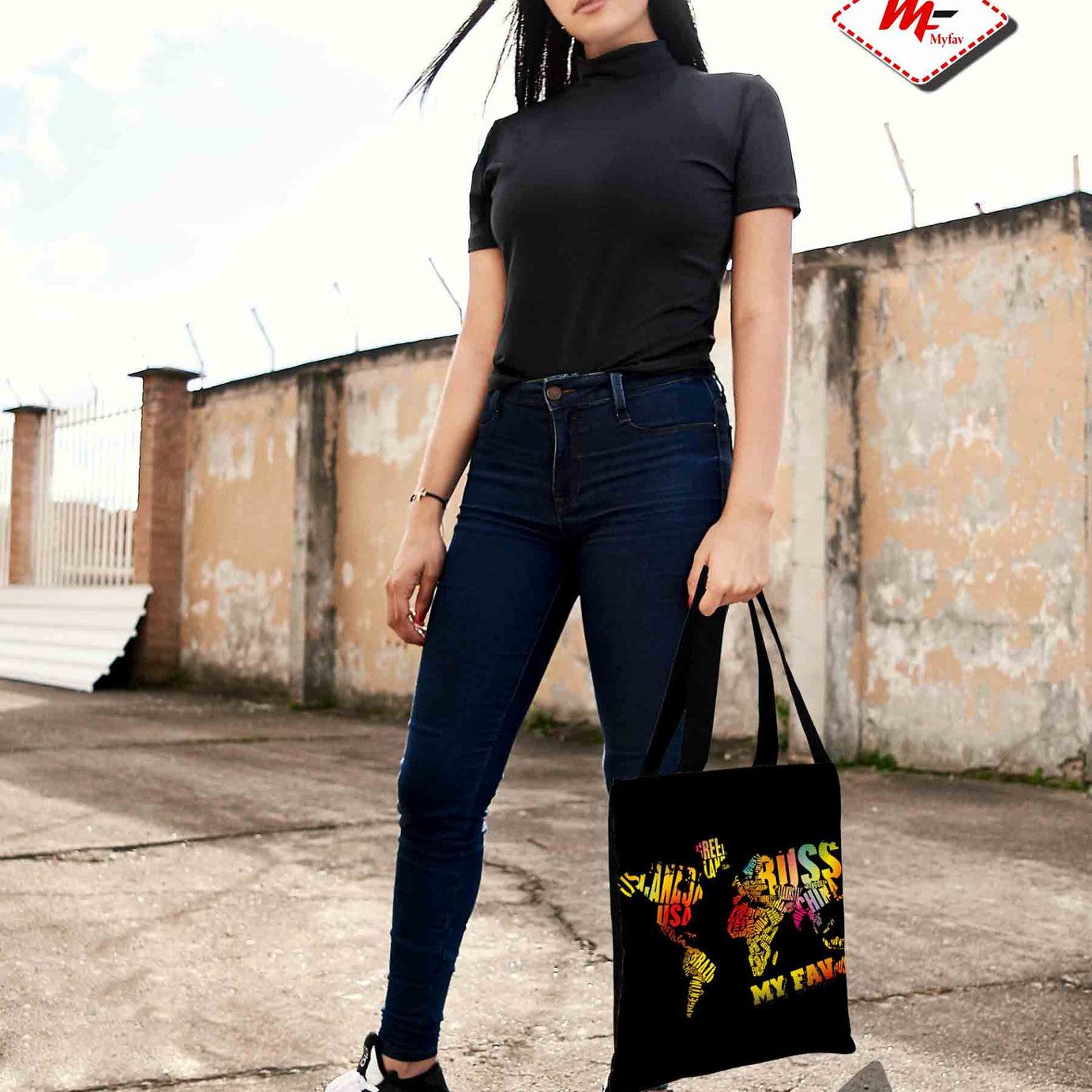 My Fav Map Printed Cotton Canvas Tote Bag