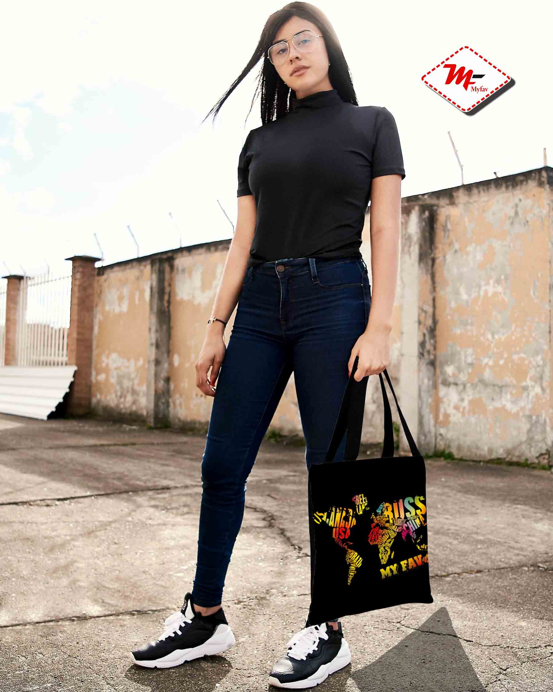 My Fav Map Printed Cotton Canvas Tote Bag