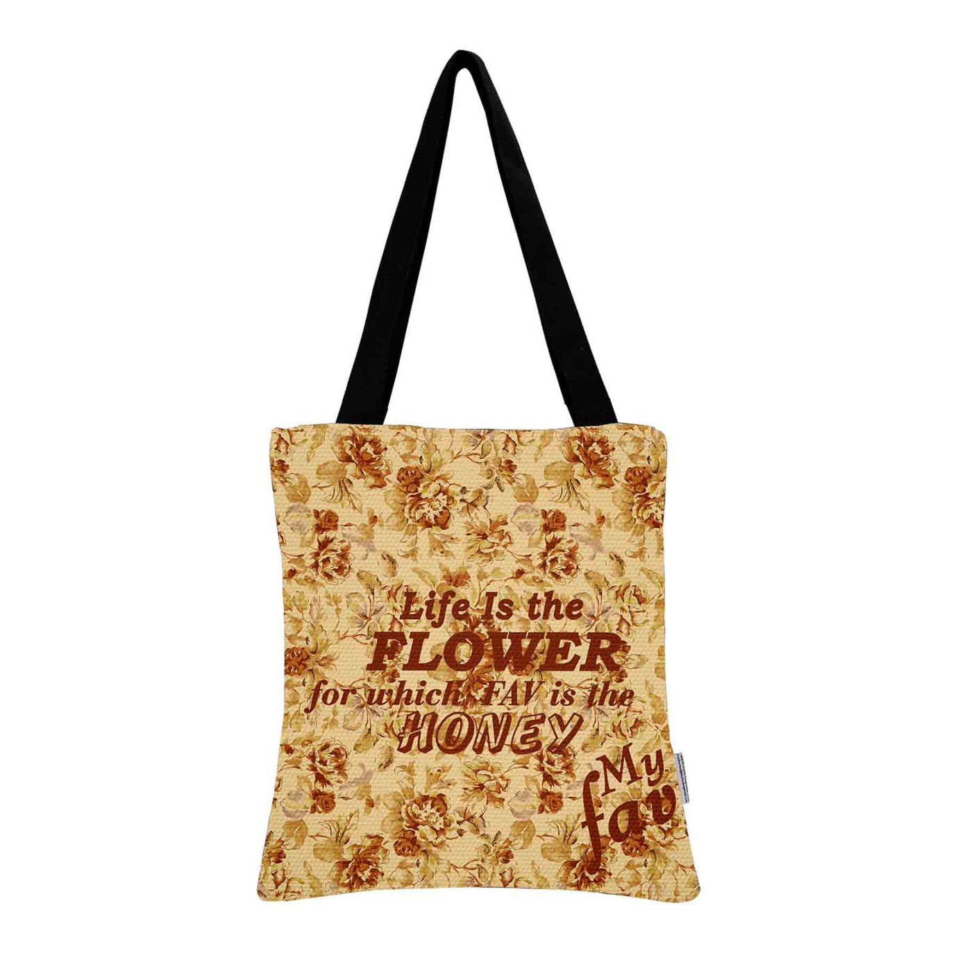 My Fav Brown Floral Quote Print Cotton Canvas Tote Bag