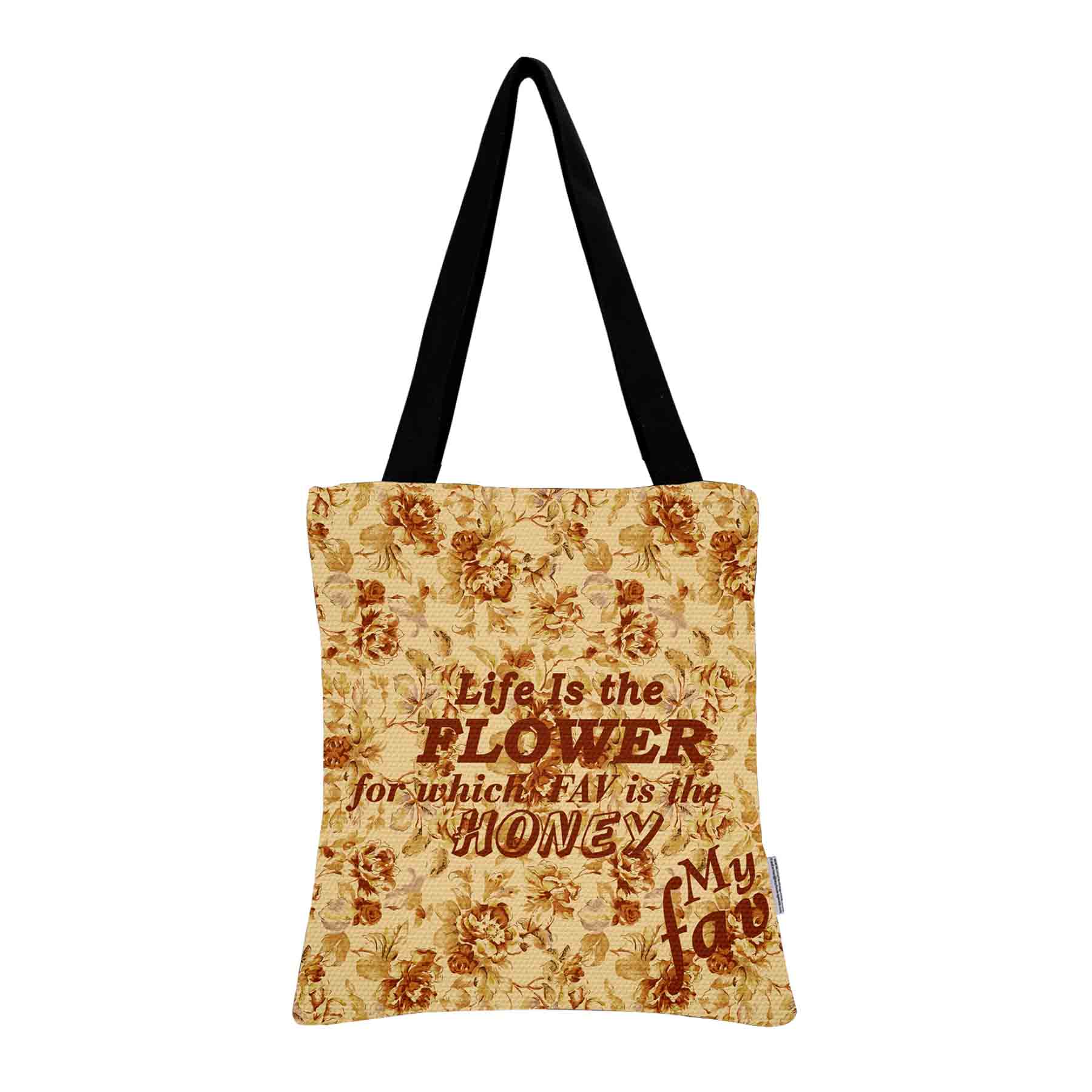 Premium Cotton Canvas Tote Bag - Brown Floral Quote