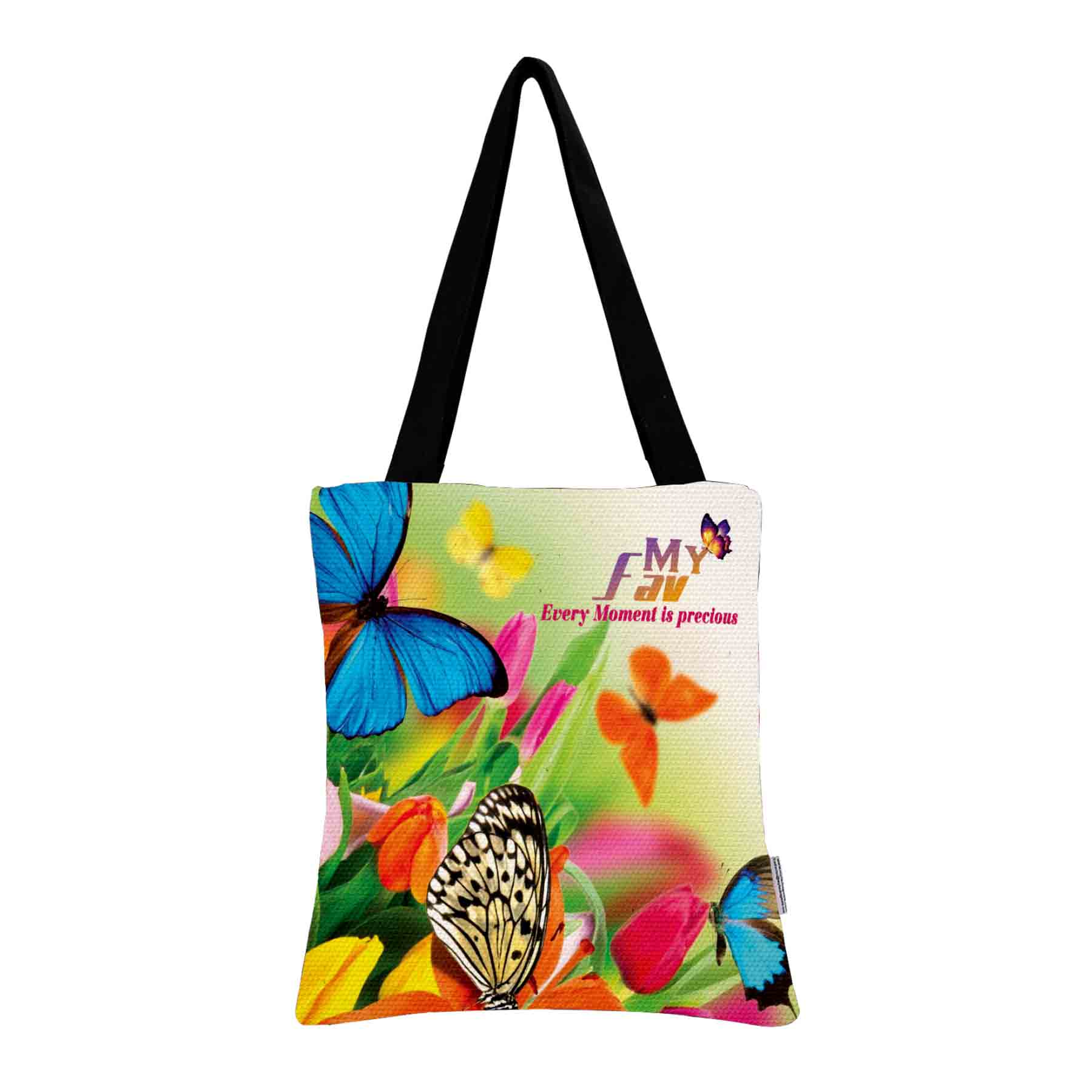 Premium Cotton Canvas Tote Bag - Butterflies Print