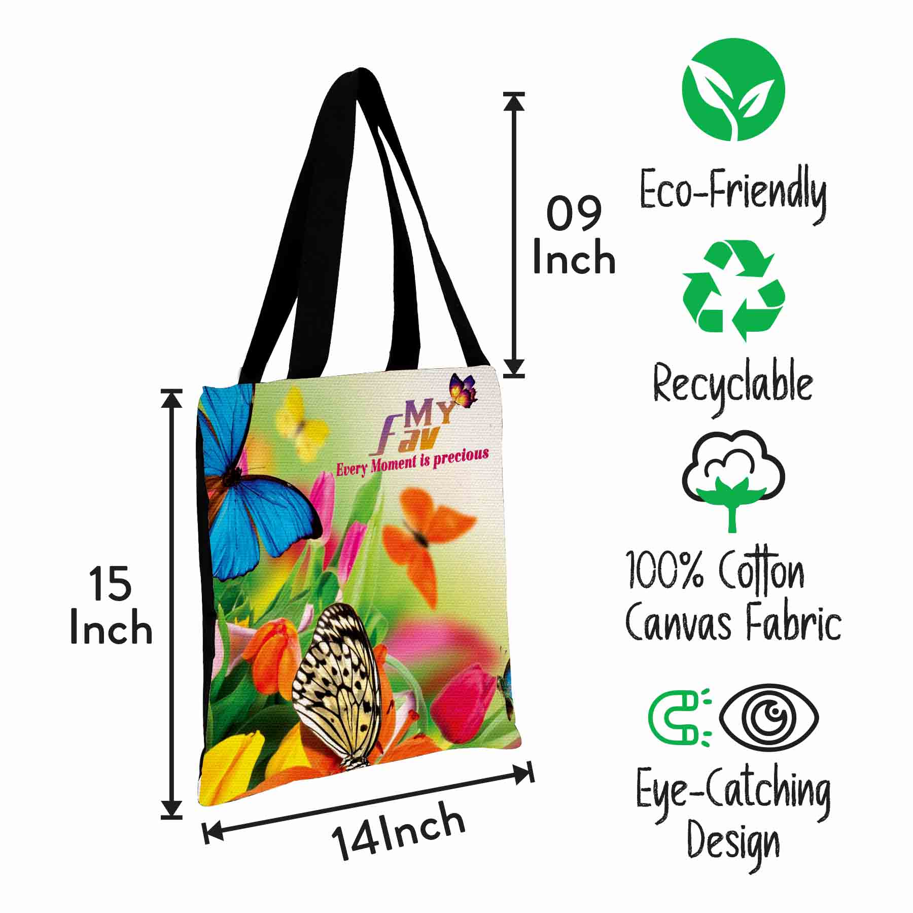Premium Cotton Canvas Tote Bag - Butterflies Print