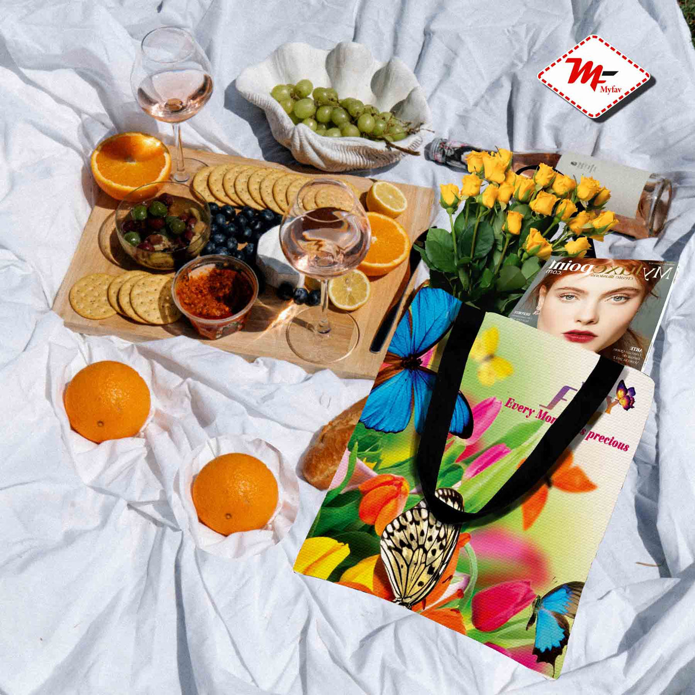 Premium Cotton Canvas Tote Bag - Butterflies Print