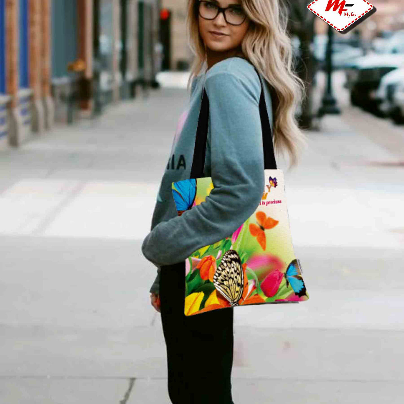 Premium Cotton Canvas Tote Bag - Butterflies Print