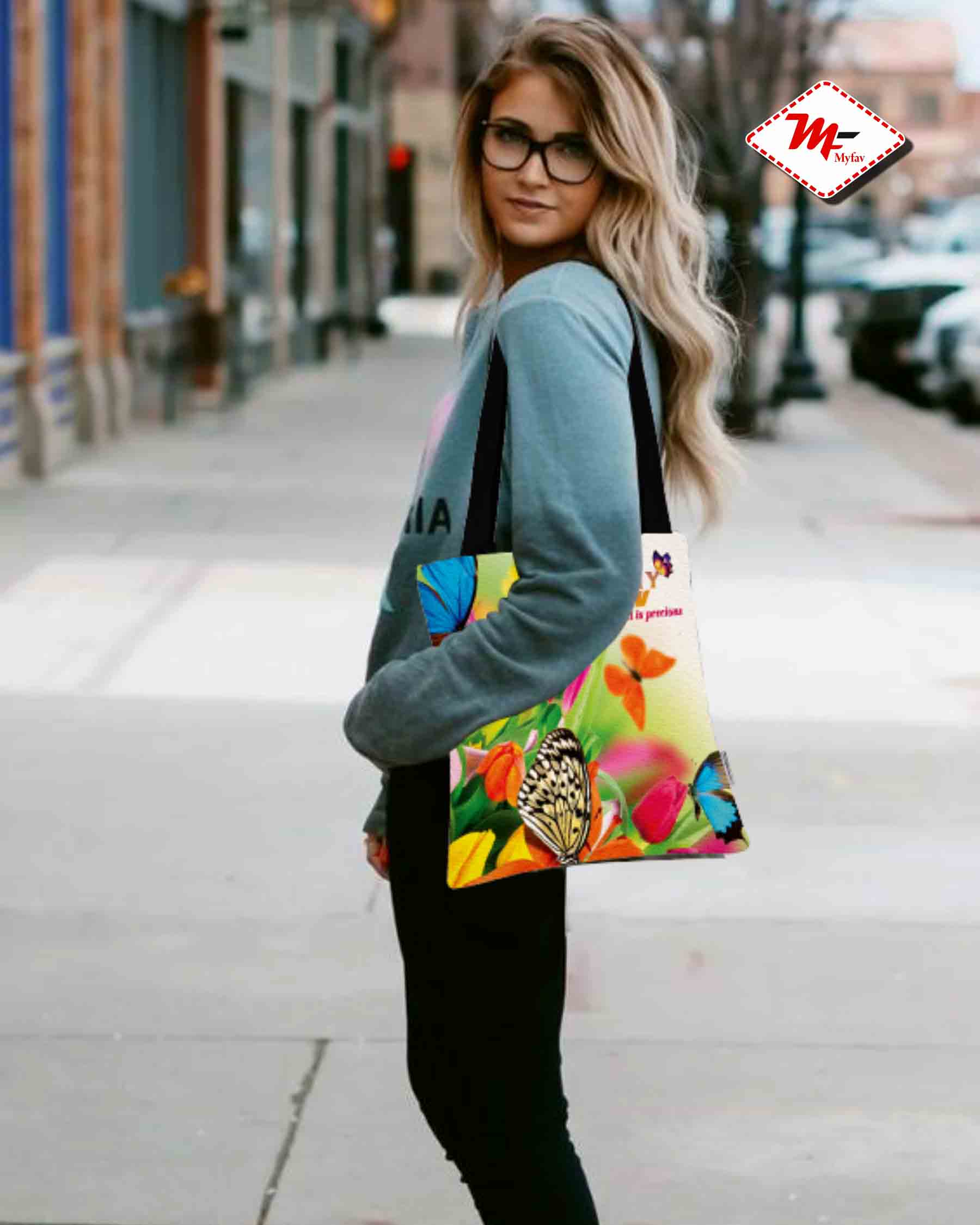 Premium Cotton Canvas Tote Bag - Butterflies Print