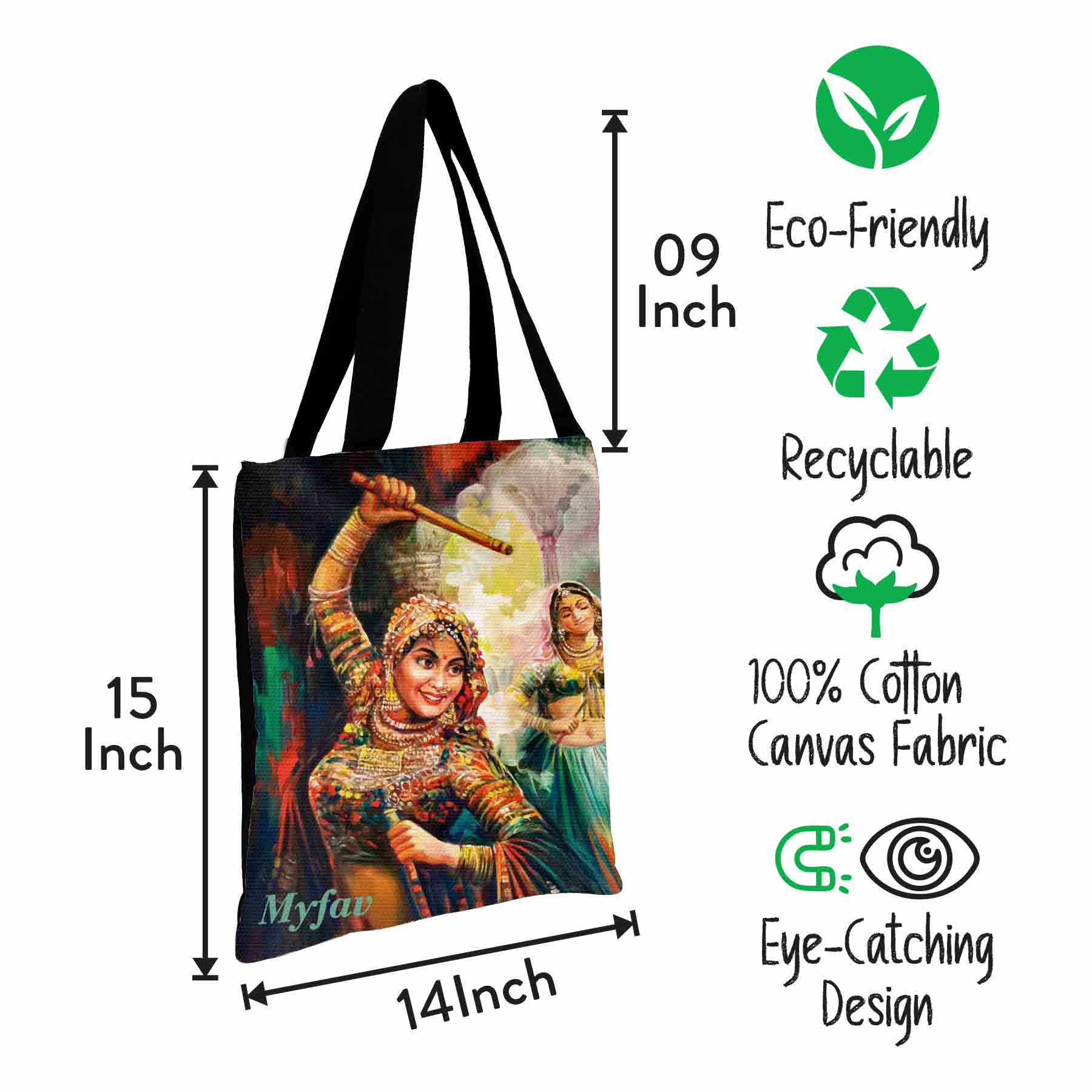 Premium Cotton Canvas Tote Bag - Traditional Dance Print