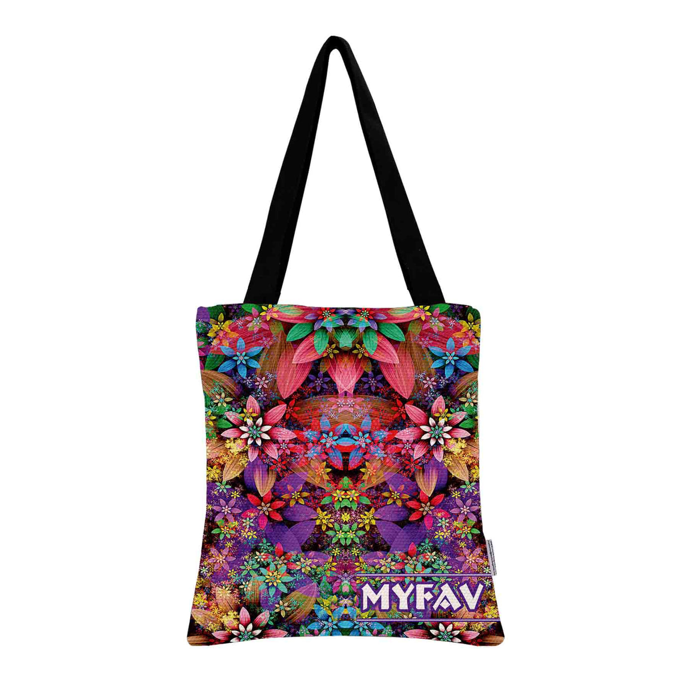 My Fav Multicolor Flower Print Cotton Canvas Tote Bag