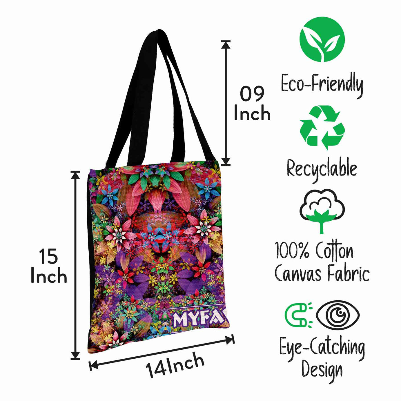 My Fav Multicolor Flower Print Cotton Canvas Tote Bag