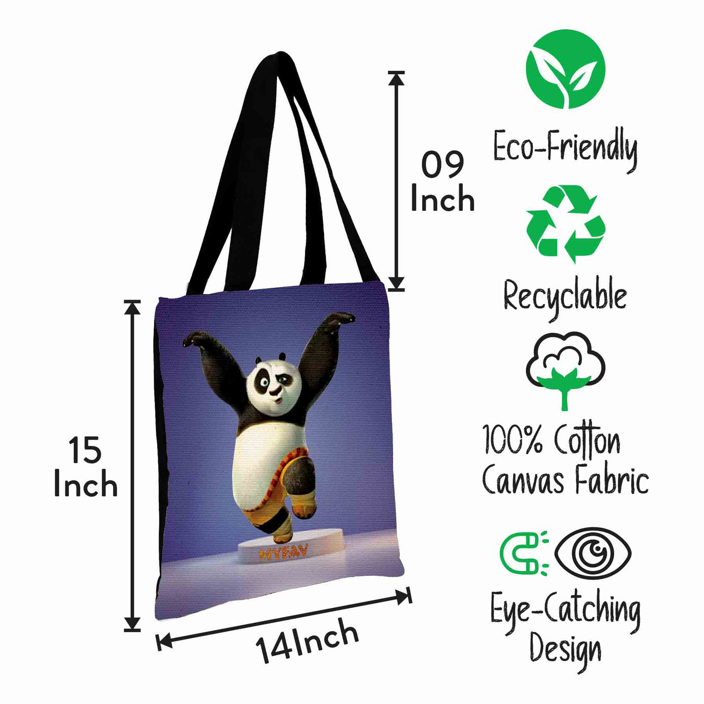 Premium Cotton Canvas Tote Bag - Panda Print