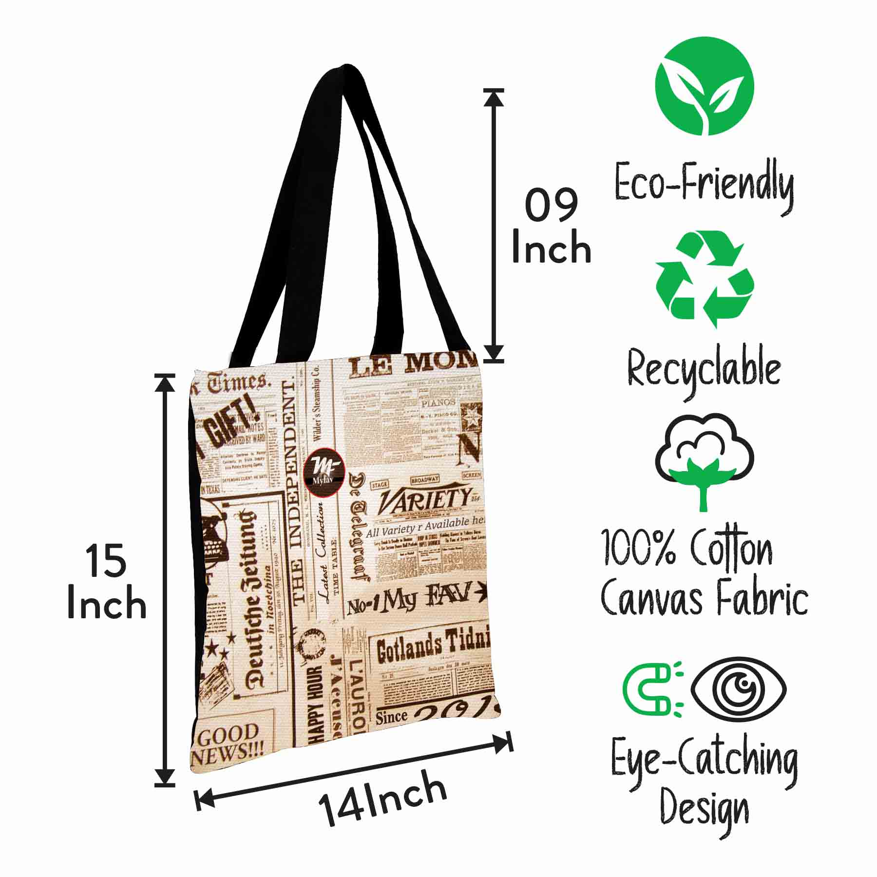 Premium Cotton Canvas Tote Bag - Newspaper Print