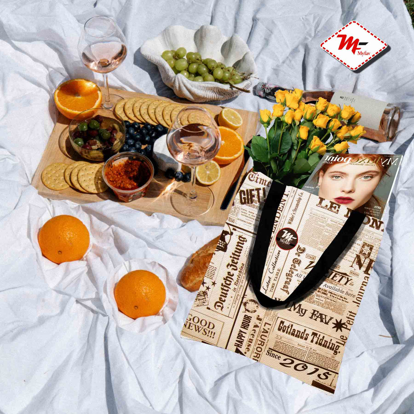 Premium Cotton Canvas Tote Bag - Newspaper Print