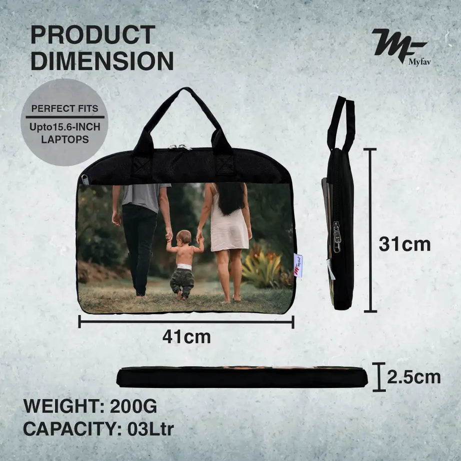 My Fav Personalized/Customized Print Black Colour Office Laptop Bag Briefcase 15.6 Inch for Women and Men