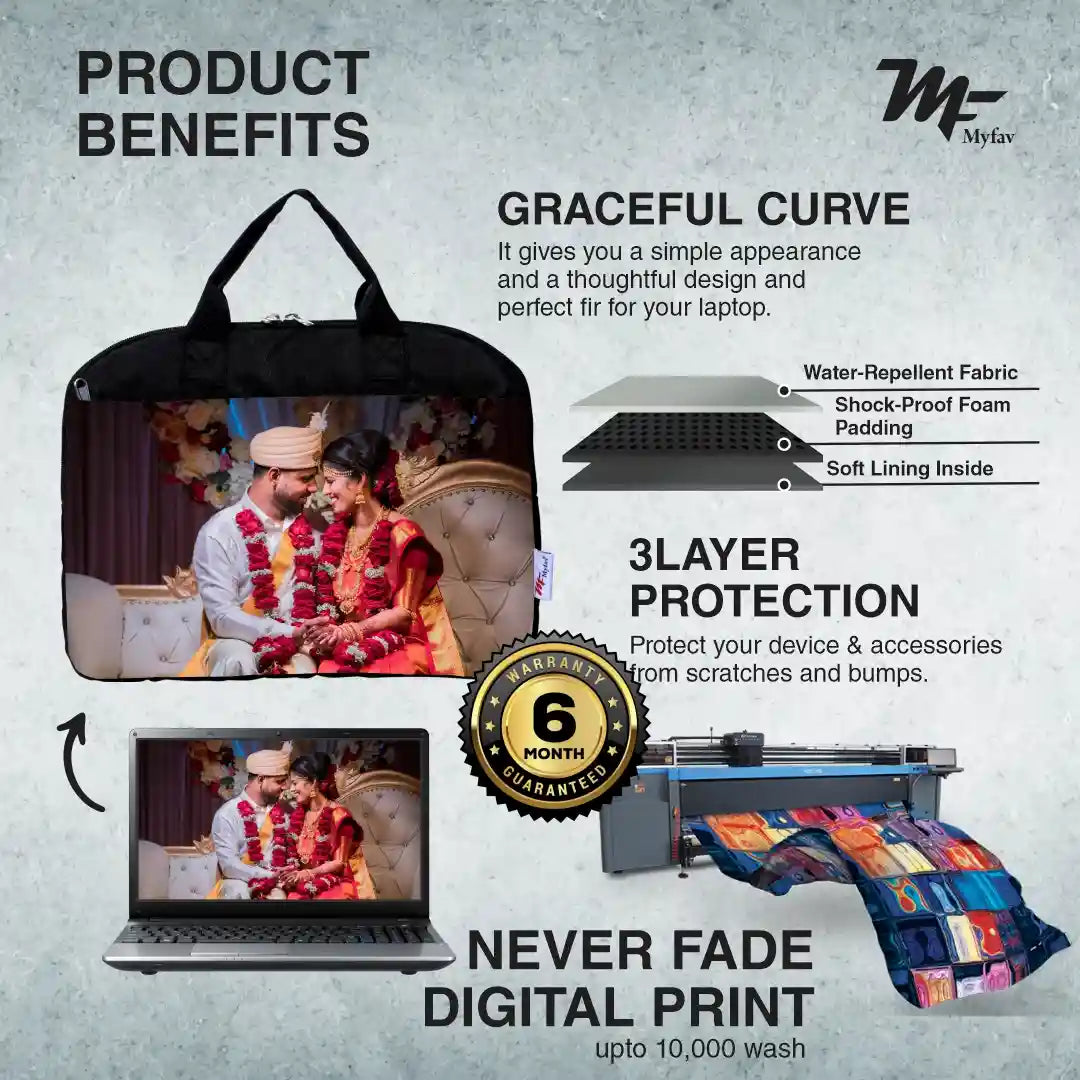 My Fav Personalized/Customized Print Black Colour Office Laptop Bag Briefcase 15.6 Inch for Women and Men