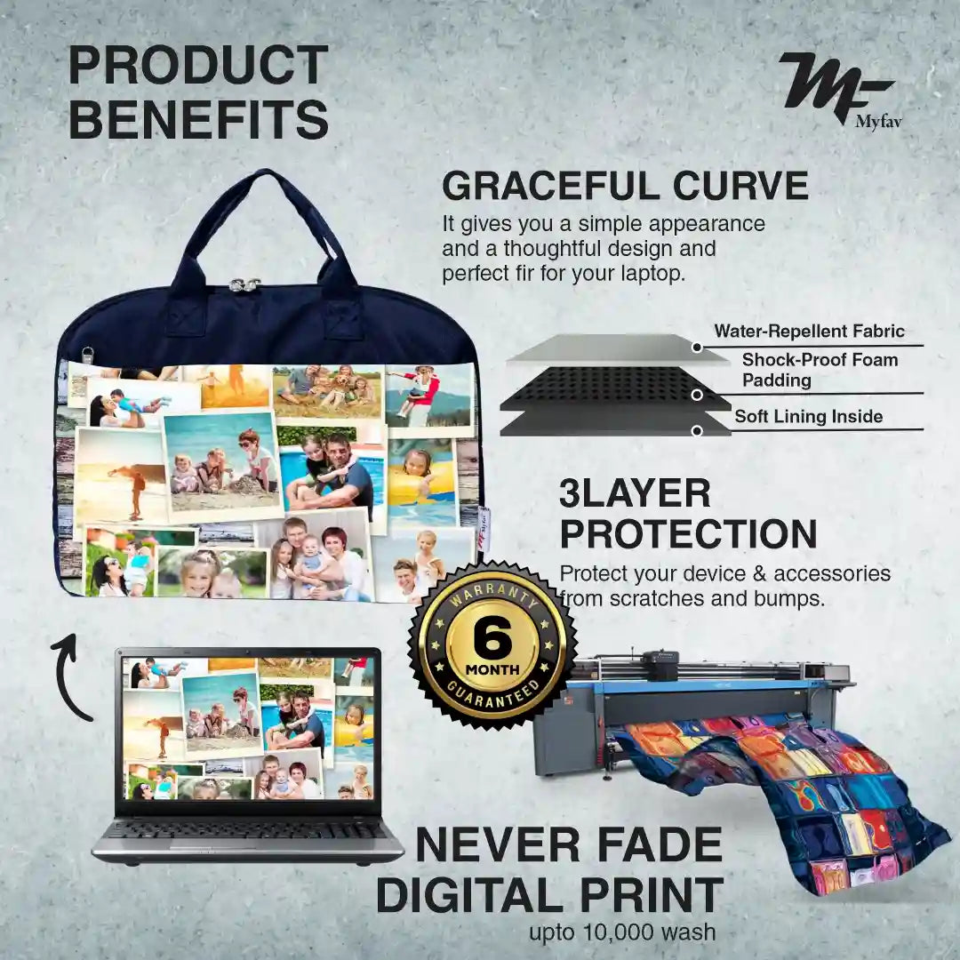 My Fav Personalized/Customized Print Blue Colour Office Laptop Bag Briefcase 15.6 Inch for Women and Men