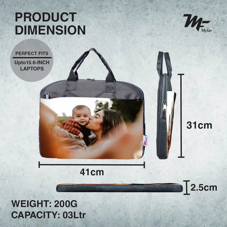 My Fav Personalized/Customized Print Grey Colour Office Laptop Bag Briefcase 15.6 Inch for Women and Men