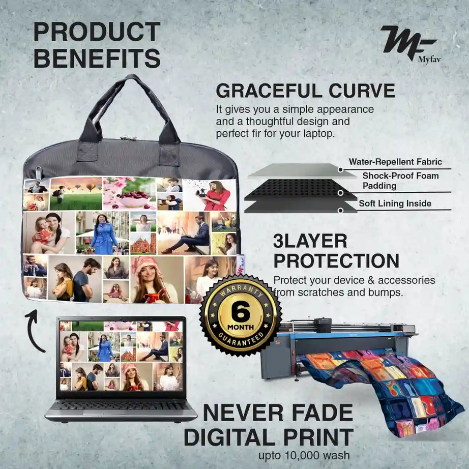 My Fav Personalized/Customized Print Grey Colour Office Laptop Bag Briefcase 15.6 Inch for Women and Men