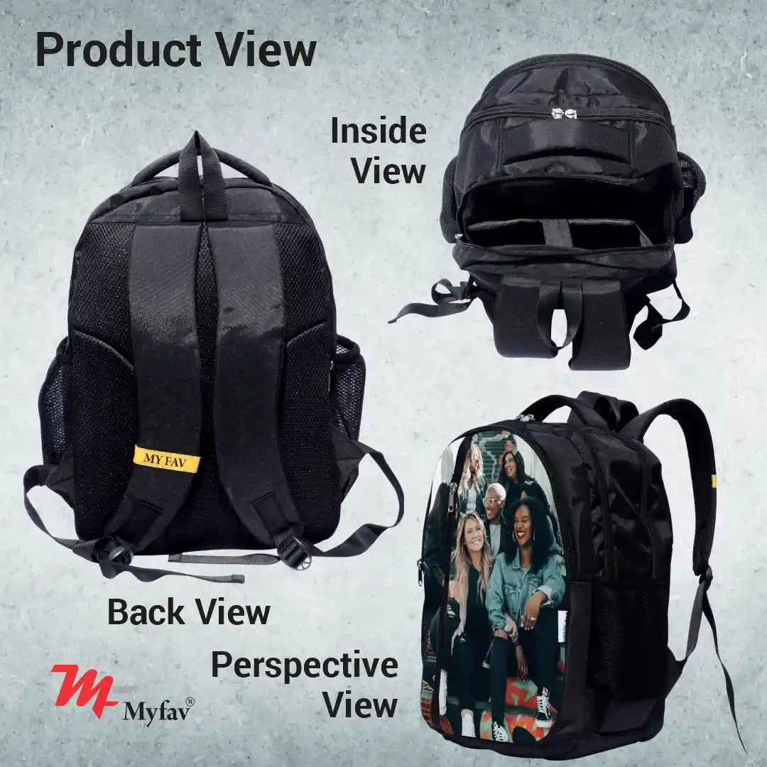 My Fav Personalized/ Customized Print Black Colour Laptop Backpack For Men Women / School Bag For Boys Girls