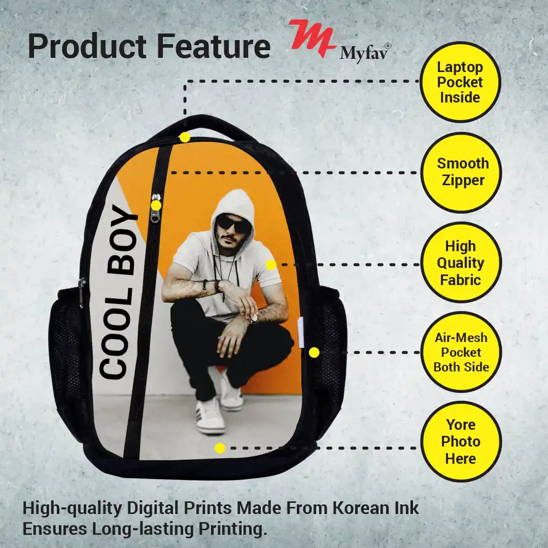My Fav Personalized/ Customized Print Black Colour Laptop Backpack For Men Women / School Bag For Boys Girls