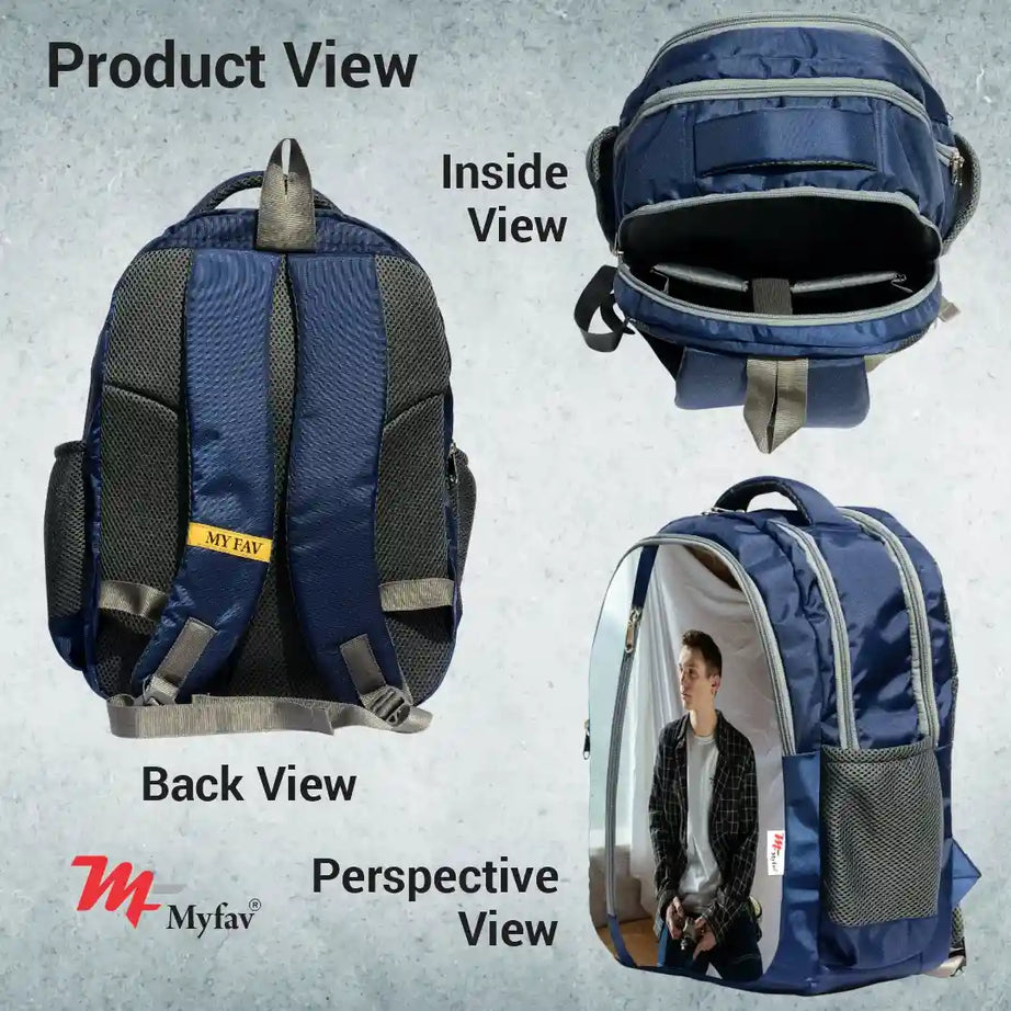 My Fav Personalized/ Customized Print Blue Colour Laptop Backpack For Men Women / School Bag For Boys Girls