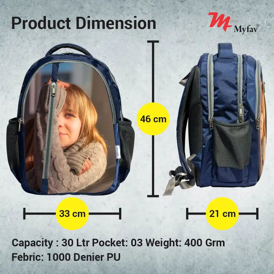 My Fav Personalized/ Customized Print Blue Colour Laptop Backpack For Men Women / School Bag For Boys Girls