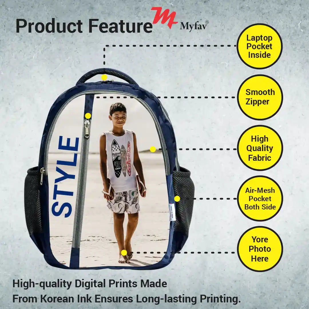 My Fav Personalized/ Customized Print Blue Colour Laptop Backpack For Men Women / School Bag For Boys Girls