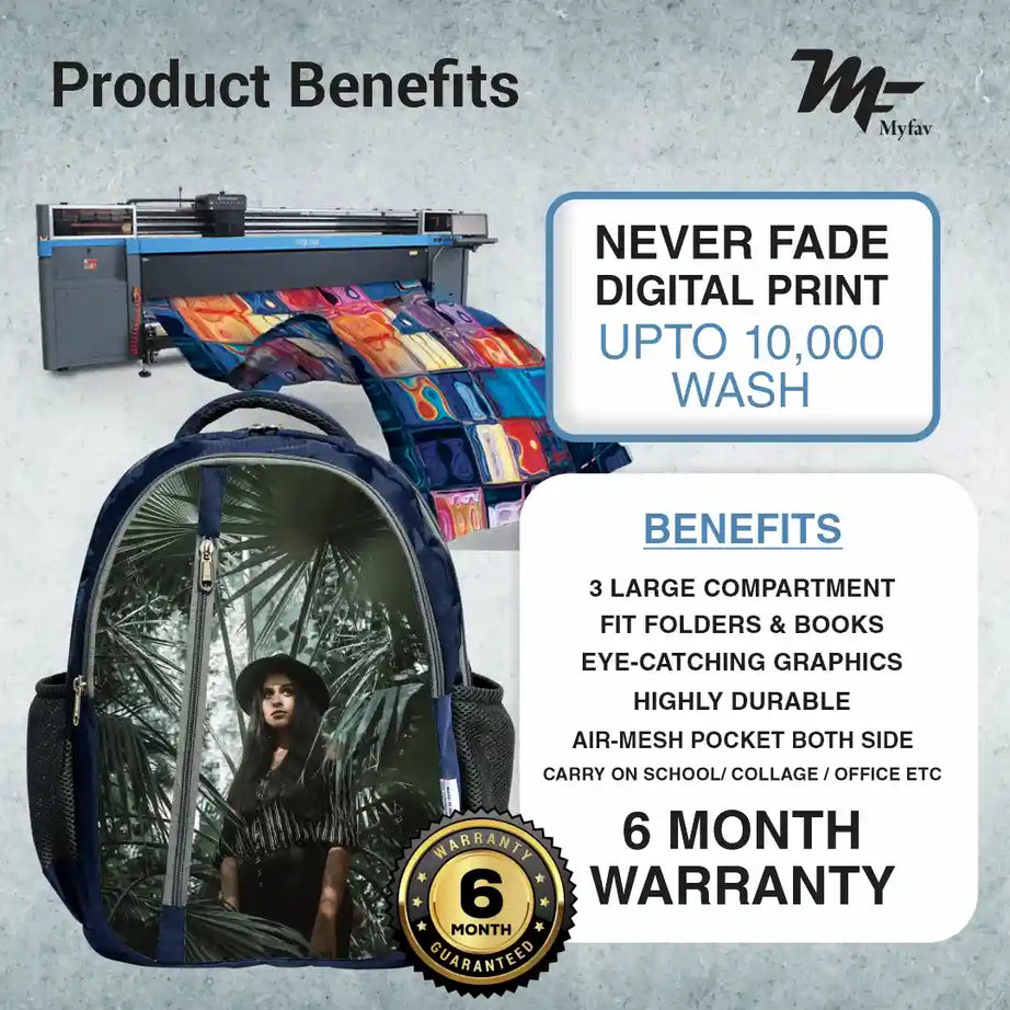 My Fav Personalized/ Customized Print Blue Colour Laptop Backpack For Men Women / School Bag For Boys Girls