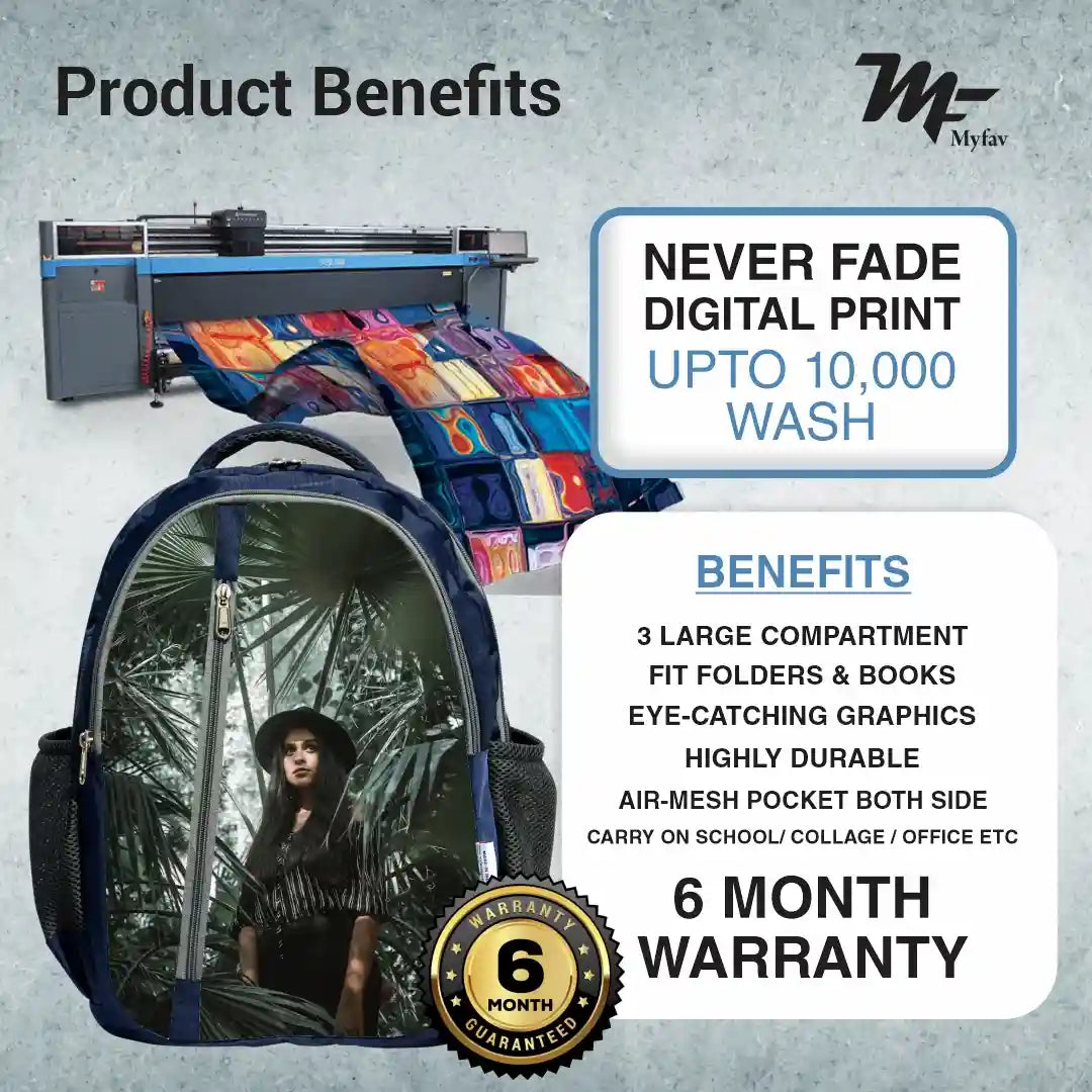 My Fav Personalized/ Customized Print Blue Colour Laptop Backpack For Men Women / School Bag For Boys Girls