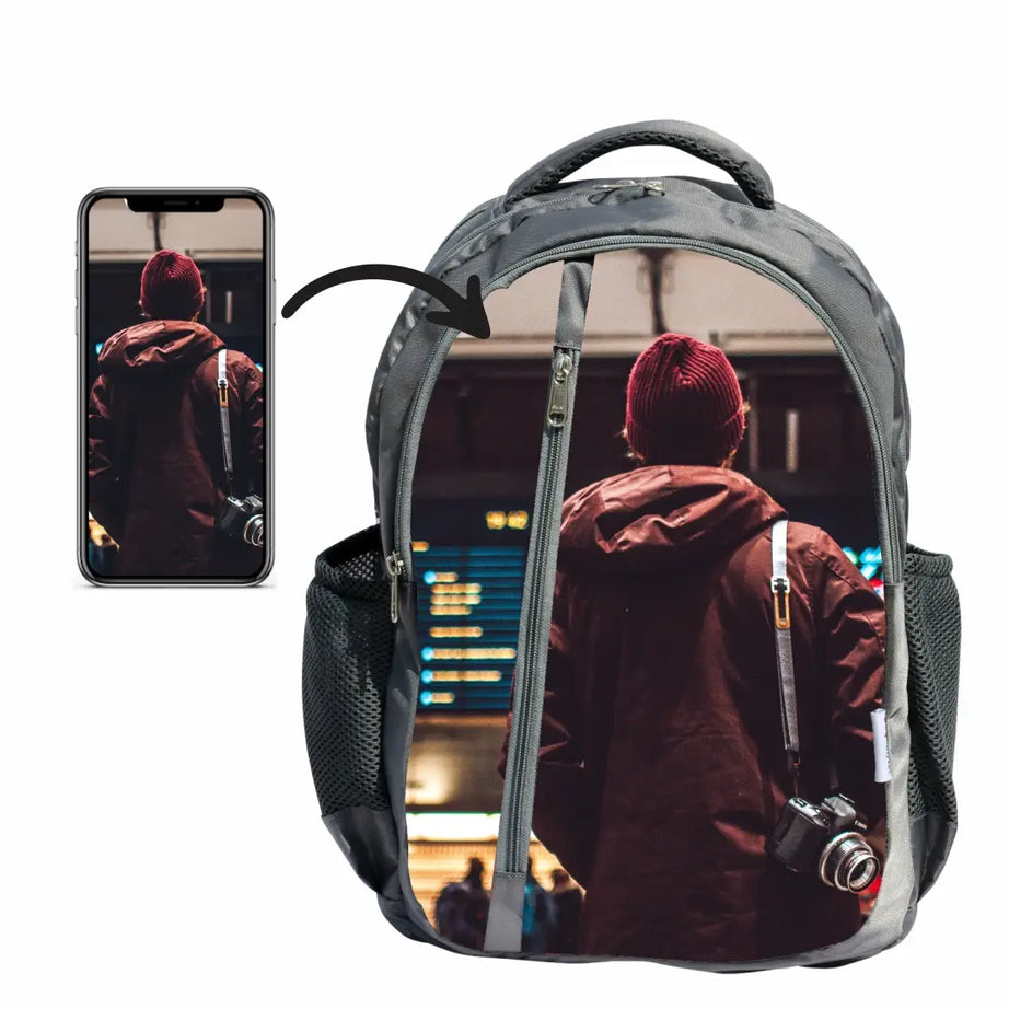 My Fav Personalized/ Customized Print Grey Colour Laptop Backpack For Men Women / School Bag For Boys Girls