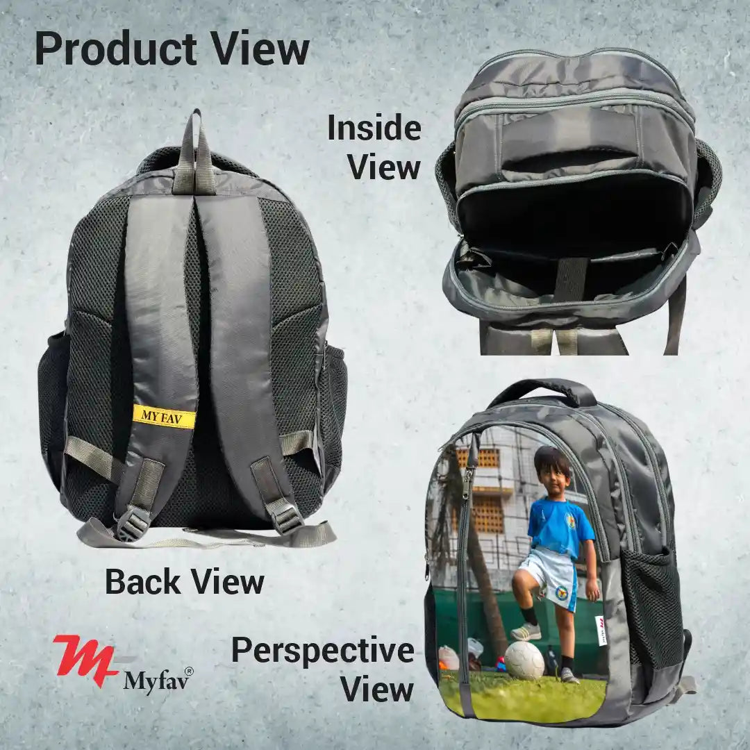 My Fav Personalized/ Customized Print Grey Colour Laptop Backpack For Men Women / School Bag For Boys Girls