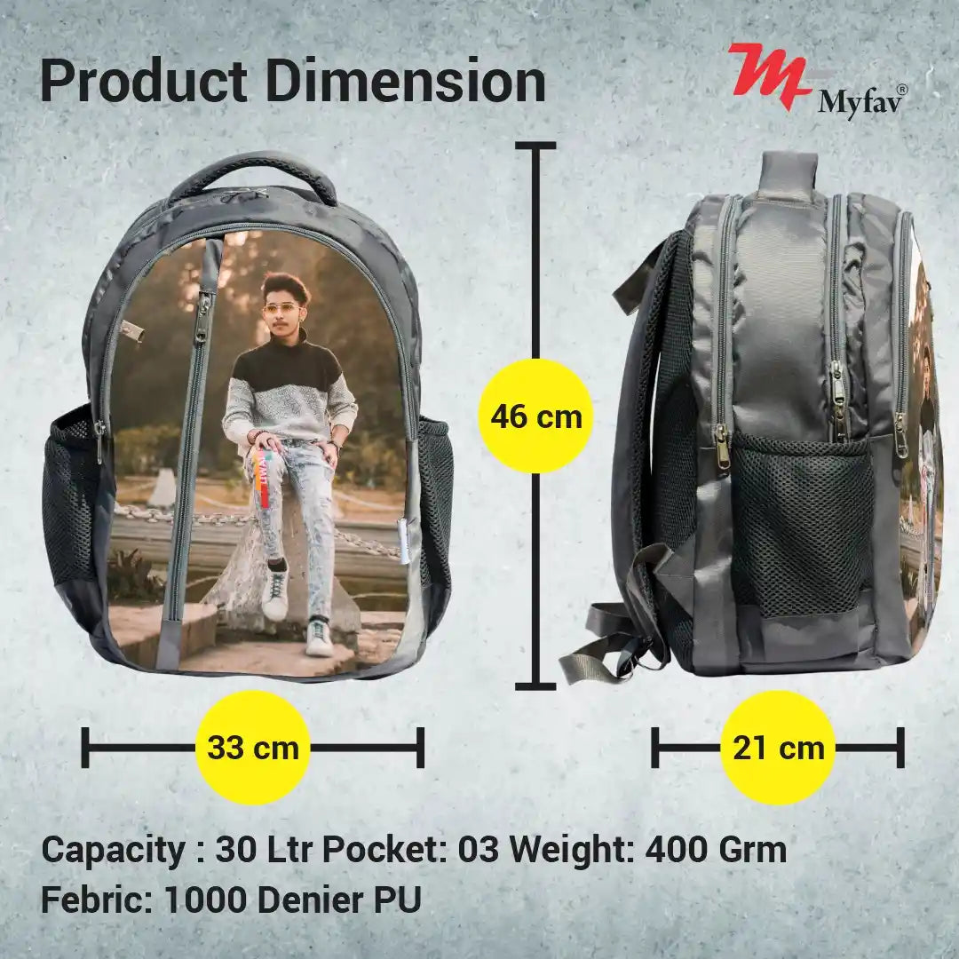 My Fav Personalized/ Customized Print Grey Colour Laptop Backpack For Men Women / School Bag For Boys Girls