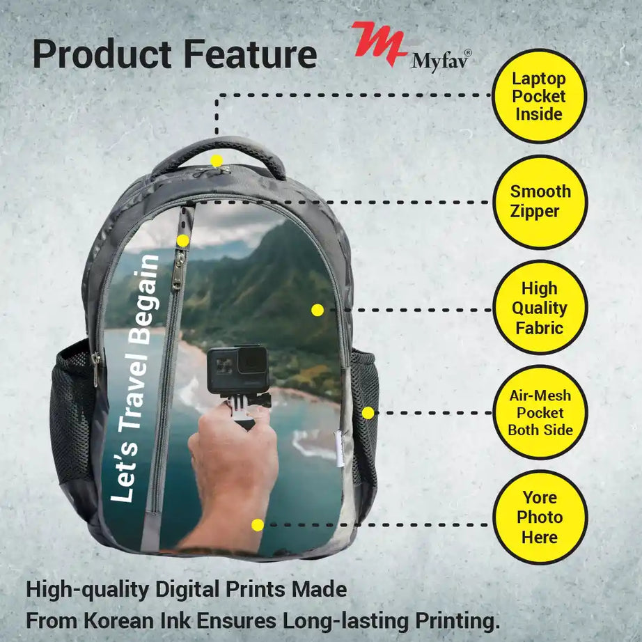 My Fav Personalized/ Customized Print Grey Colour Laptop Backpack For Men Women / School Bag For Boys Girls