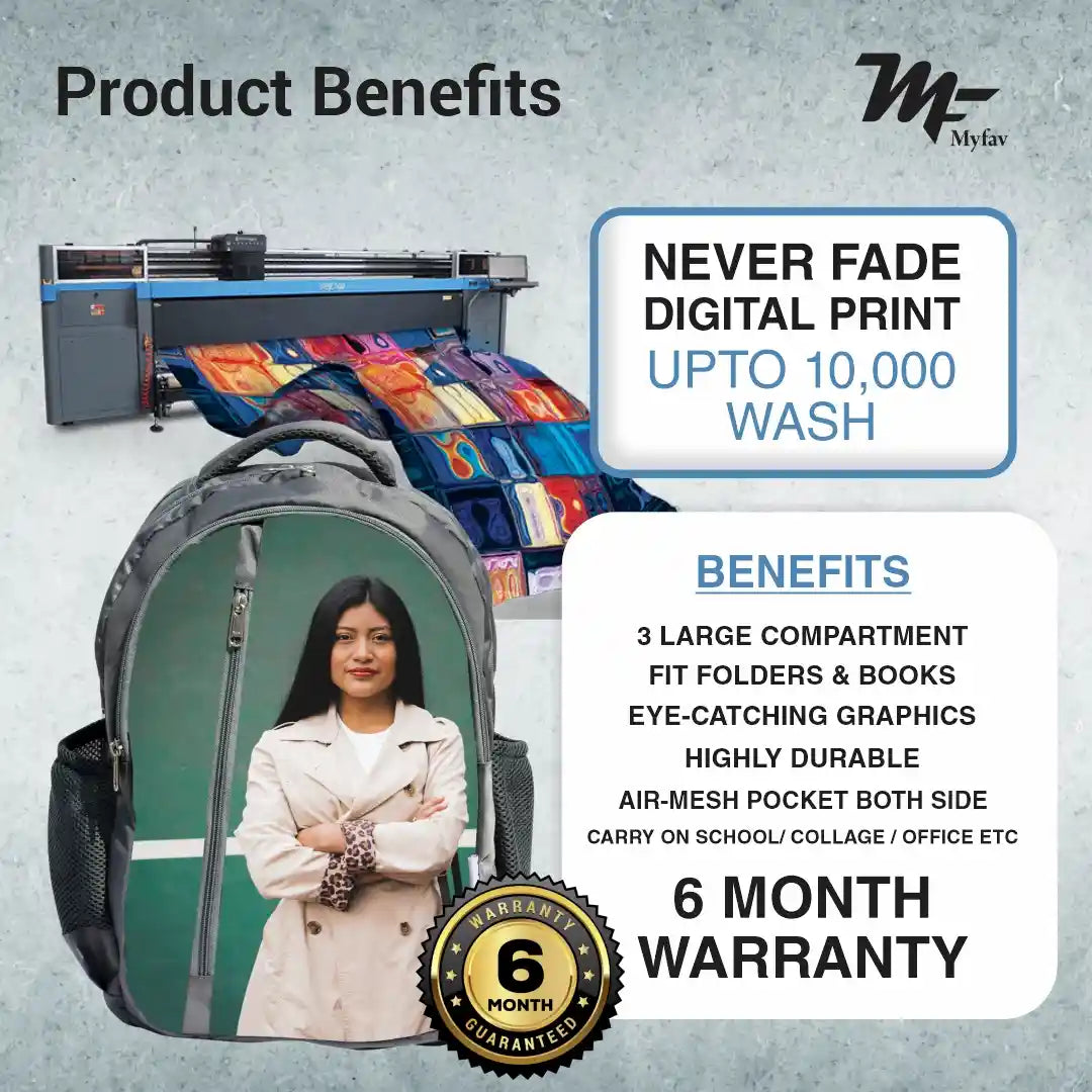 My Fav Personalized/ Customized Print Grey Colour Laptop Backpack For Men Women / School Bag For Boys Girls