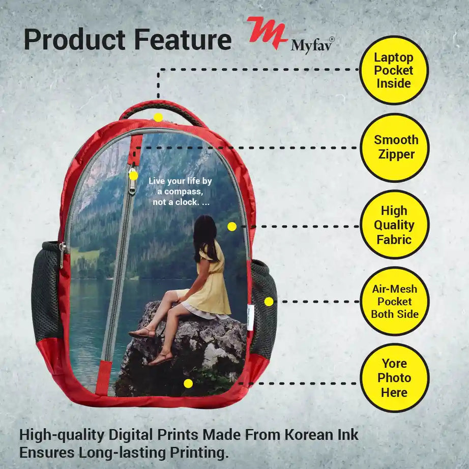 My Fav Personalized/ Customized Print Red Colour Laptop Backpack For Men Women / School Bag For Boys Girls