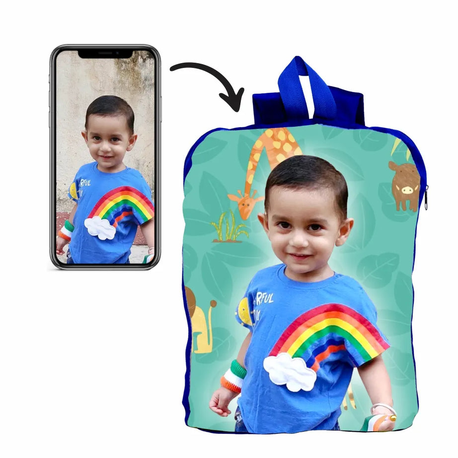 My Fav Personalized/ Customized Print Play School Bag Picknick & Kids Bag Blue Colour