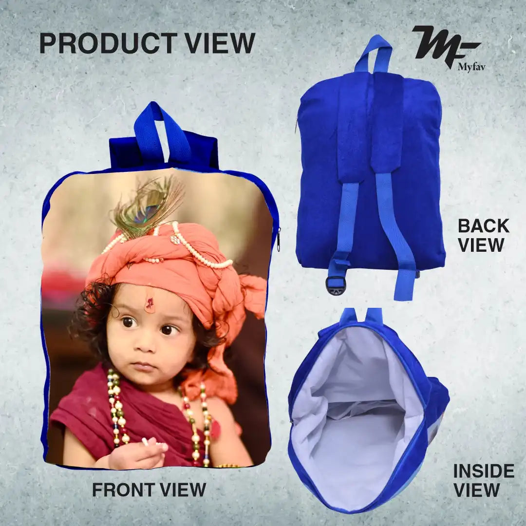 My Fav Personalized/ Customized Print Play School Bag Picknick & Kids Bag Blue Colour