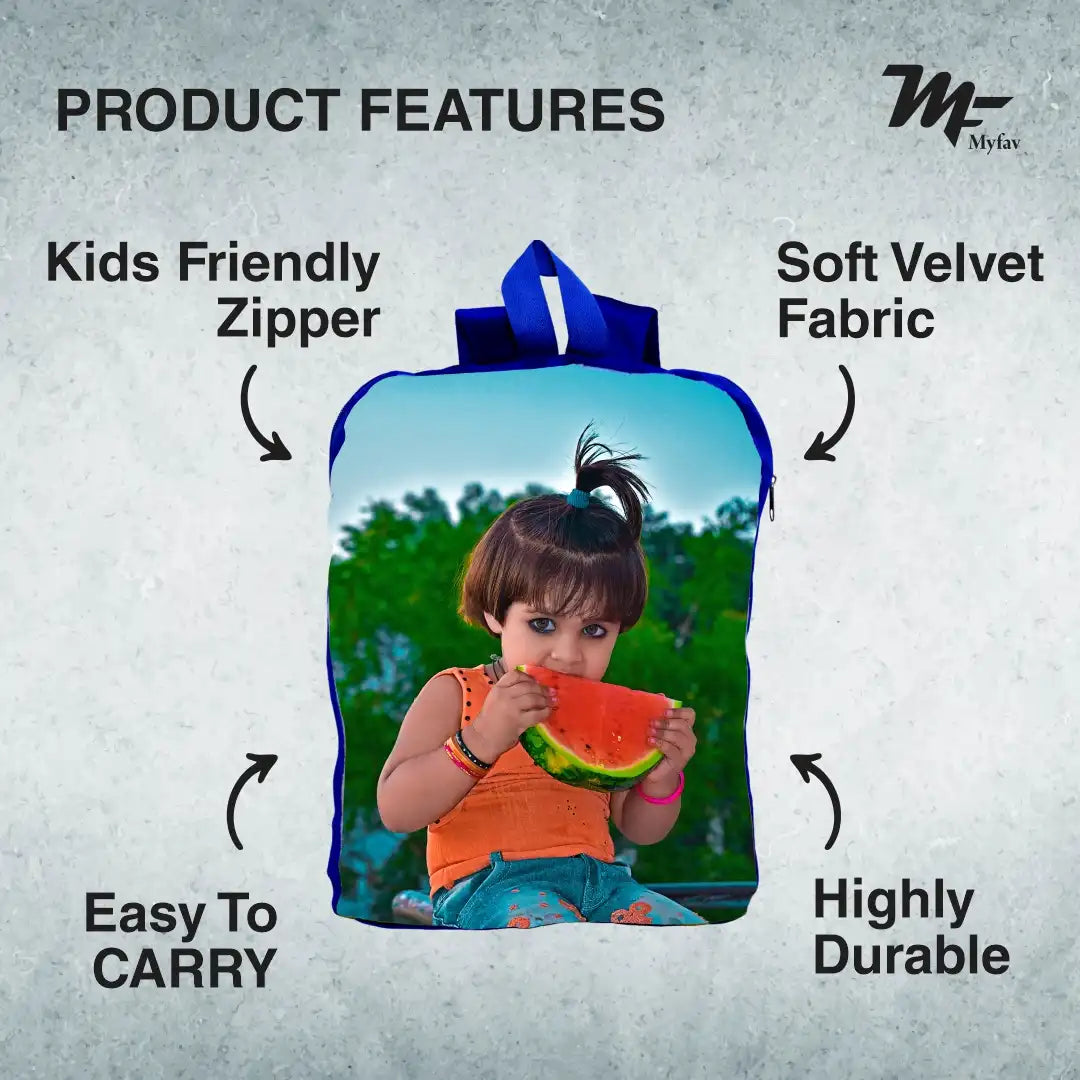 My Fav Personalized/ Customized Print Play School Bag Picknick & Kids Bag Blue Colour