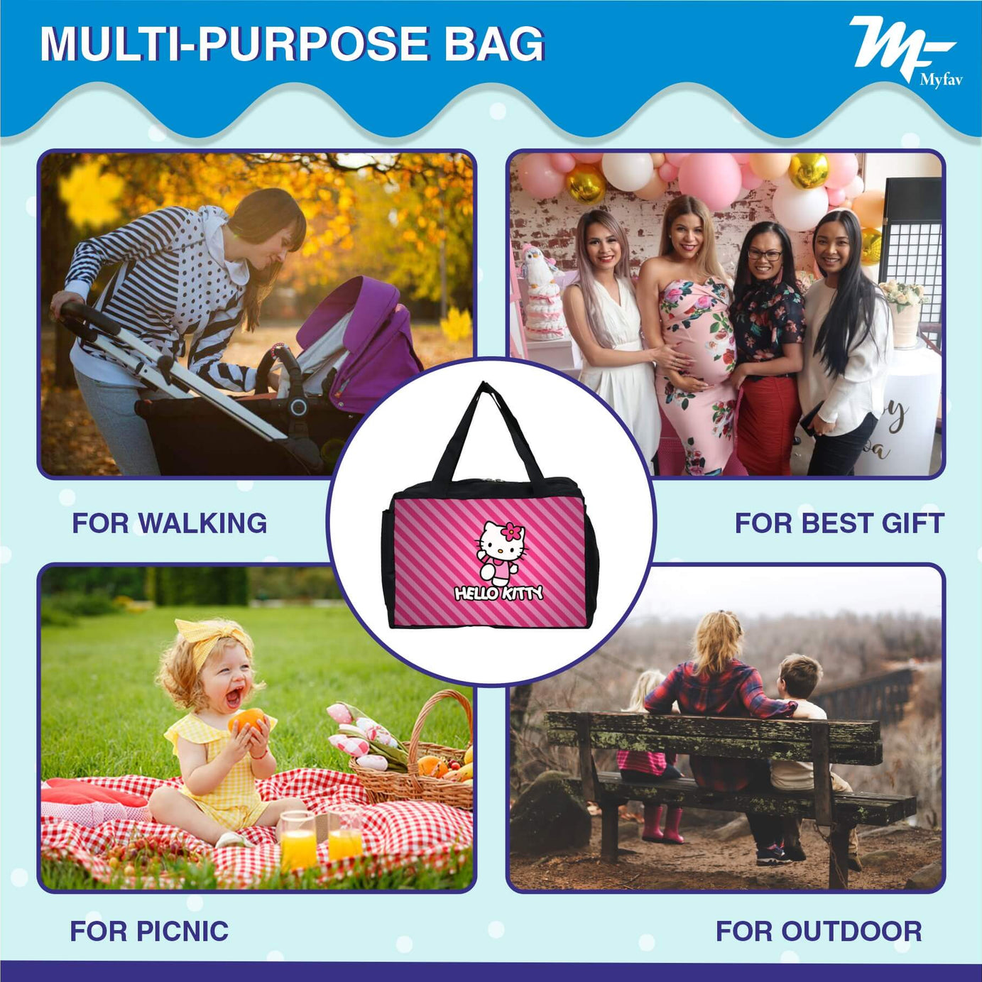 My Fav Kitty Printed Diaper Bag