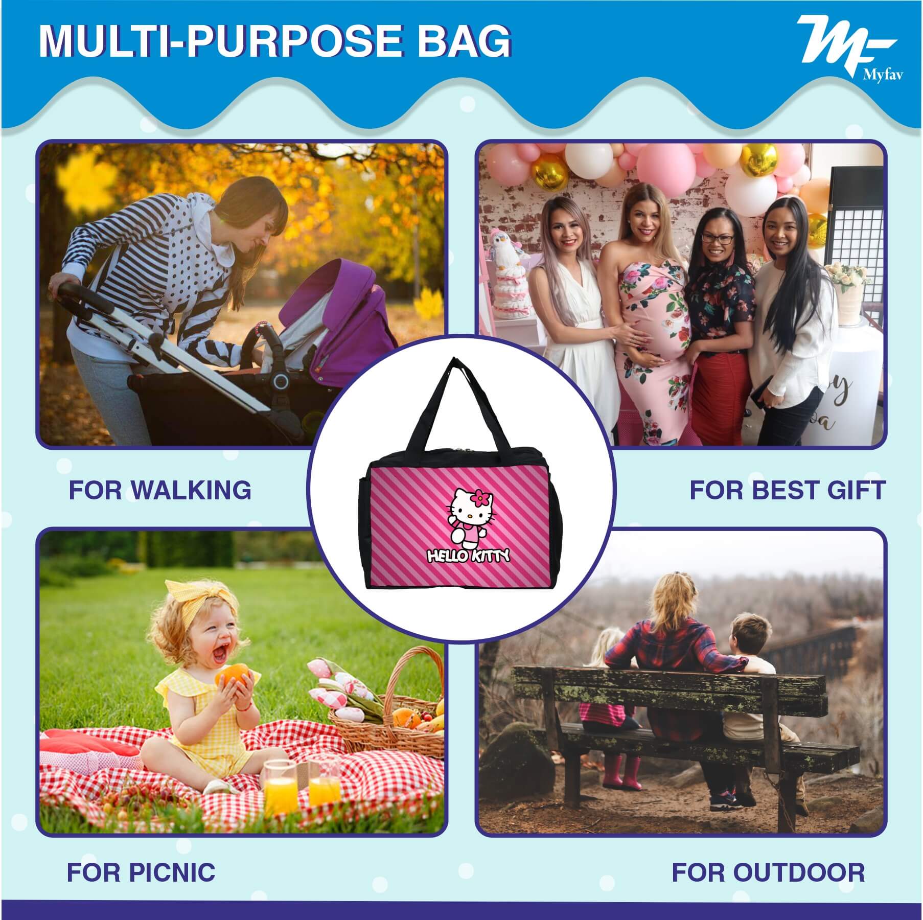 My Fav Kitty Printed Diaper Bag